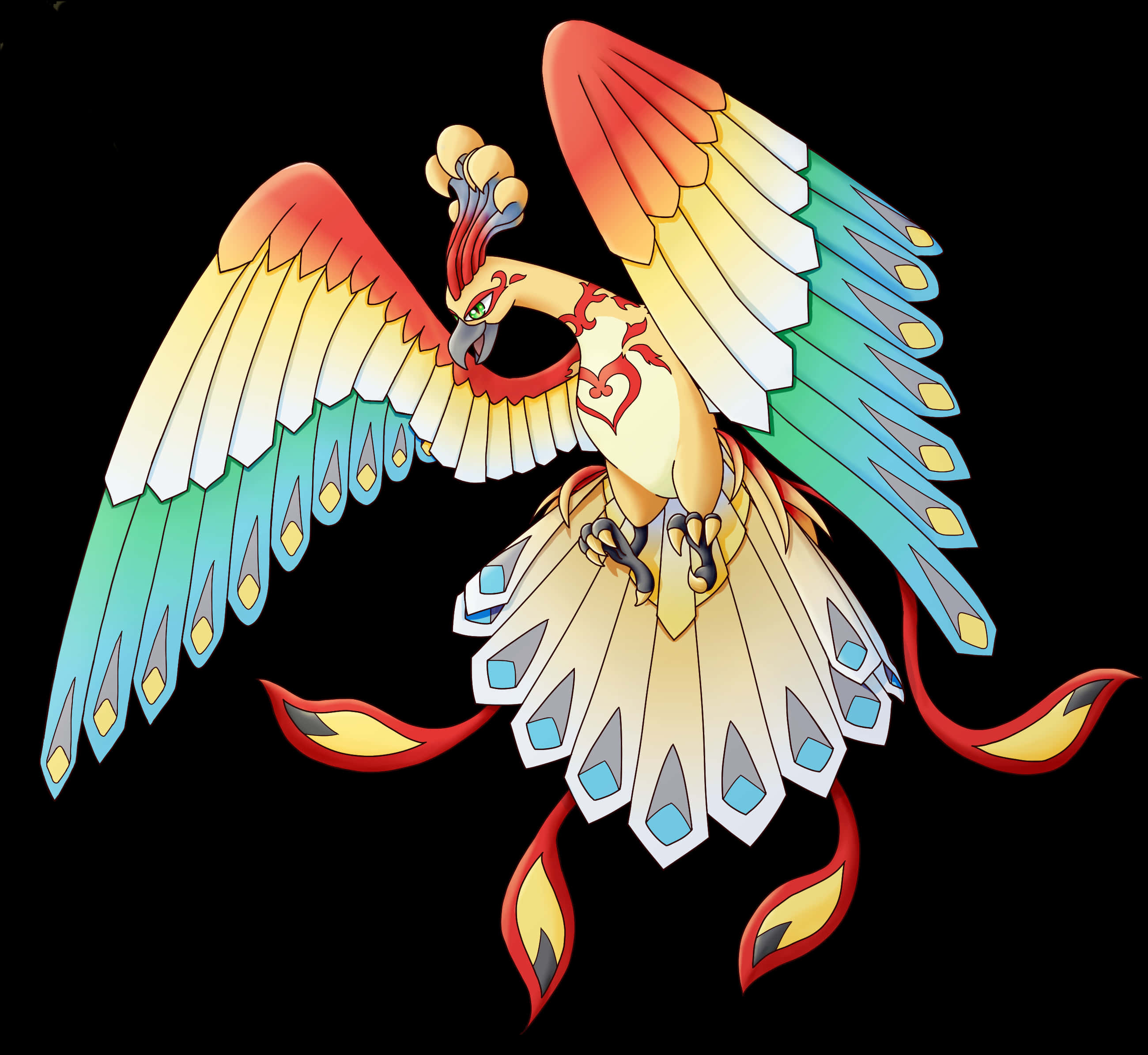 독특한 포켓몬스터 Ho-Oh 그래픽 배경화면