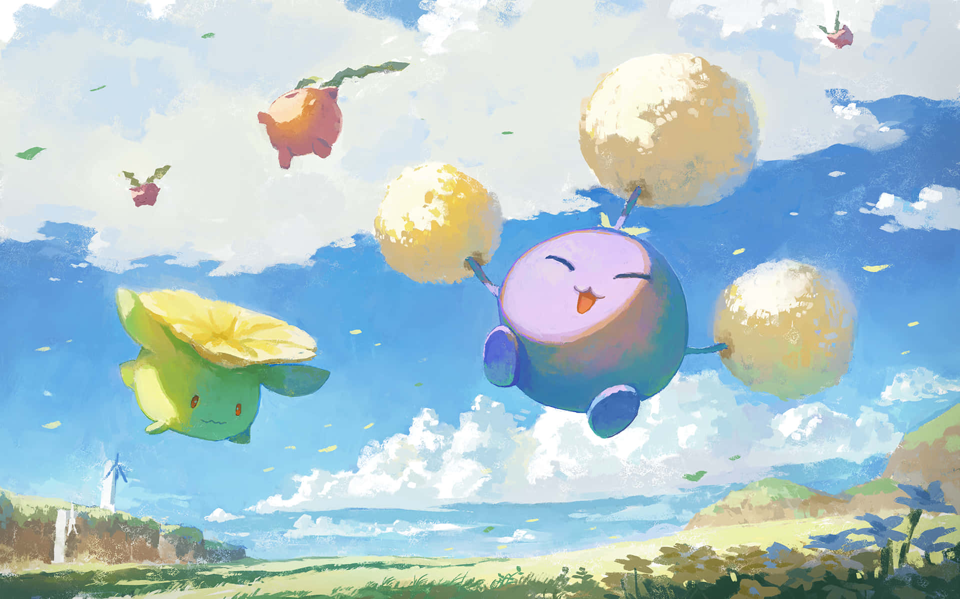 Hoppip, Skiploom, 그리고 Jumpluff 배경화면