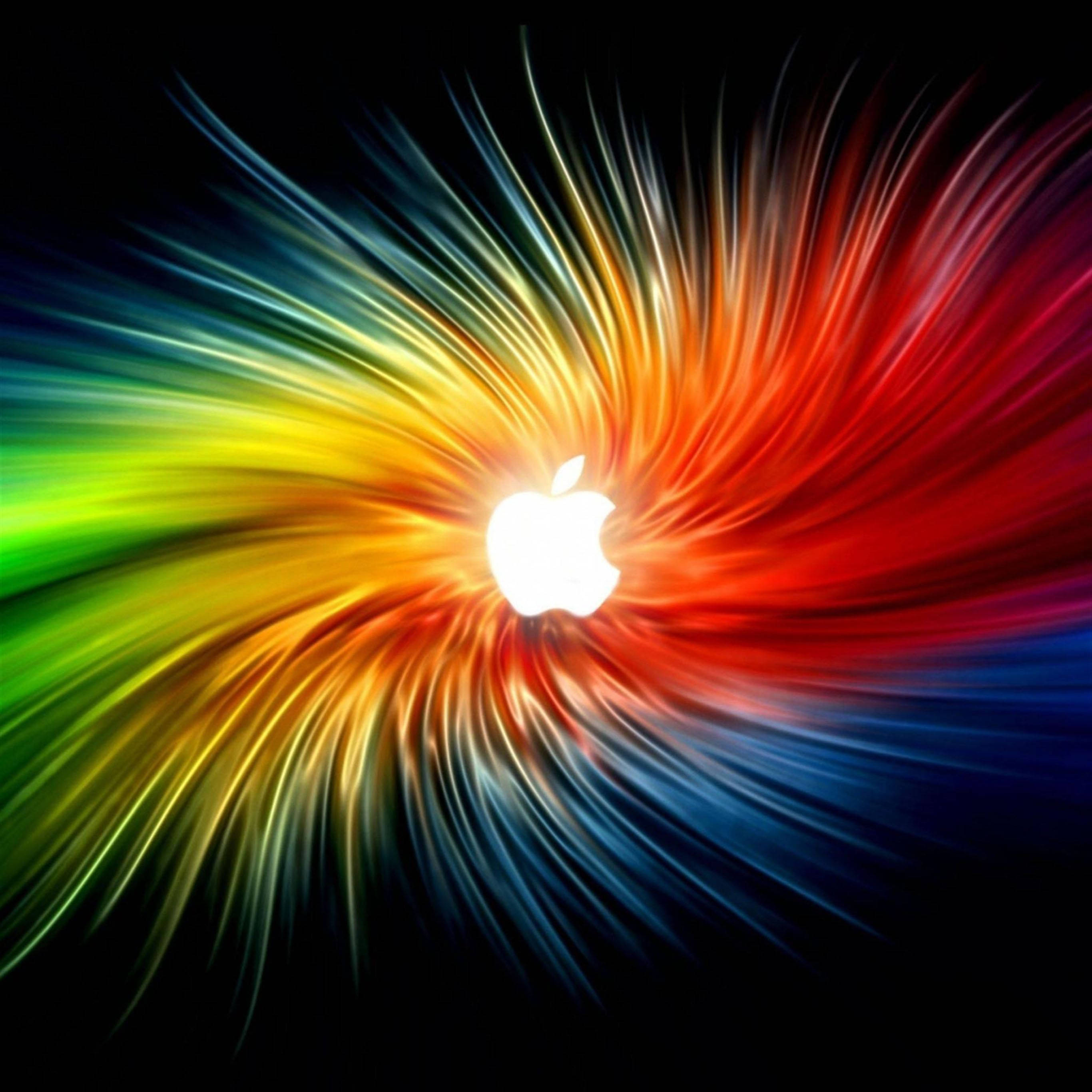무지개 천 위의 iPad Pro 애플 로고 배경화면