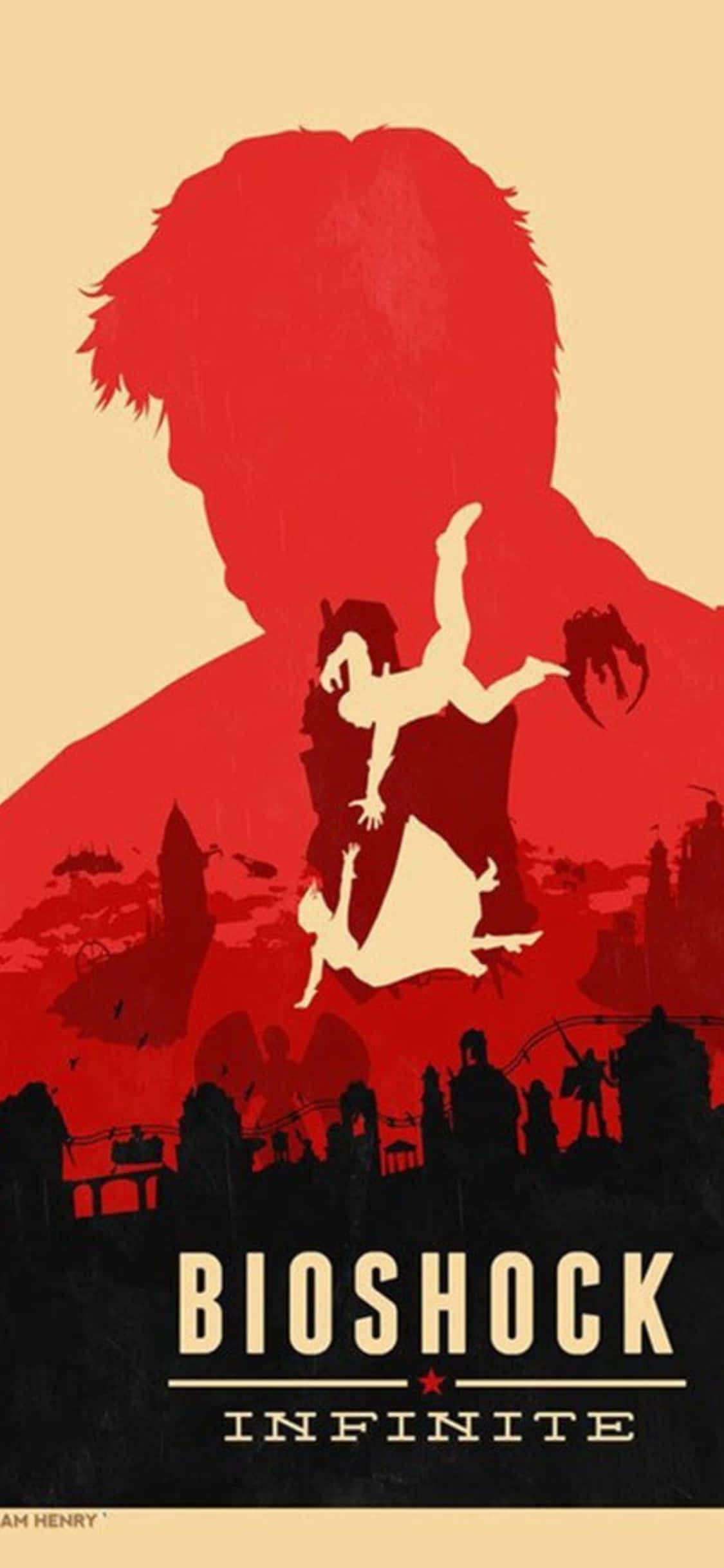 iPhone X Bioshock Infinite 배경 빨간 포스터 부커와 엘리자베스 추락 배경화면