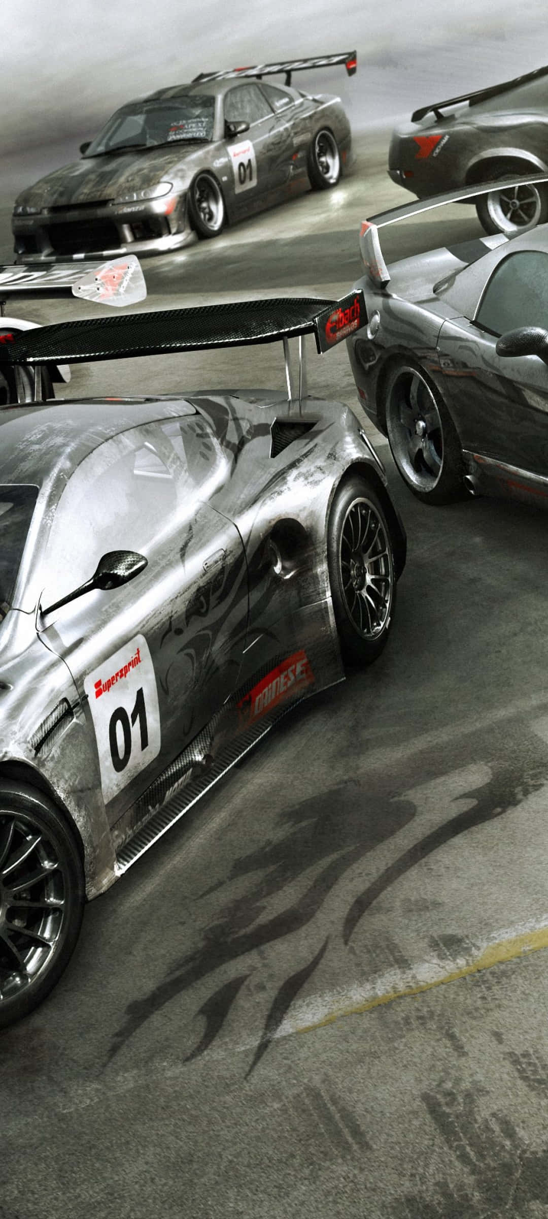 iPhone X Grid Autosport 배경 드리프트 연기 배경화면