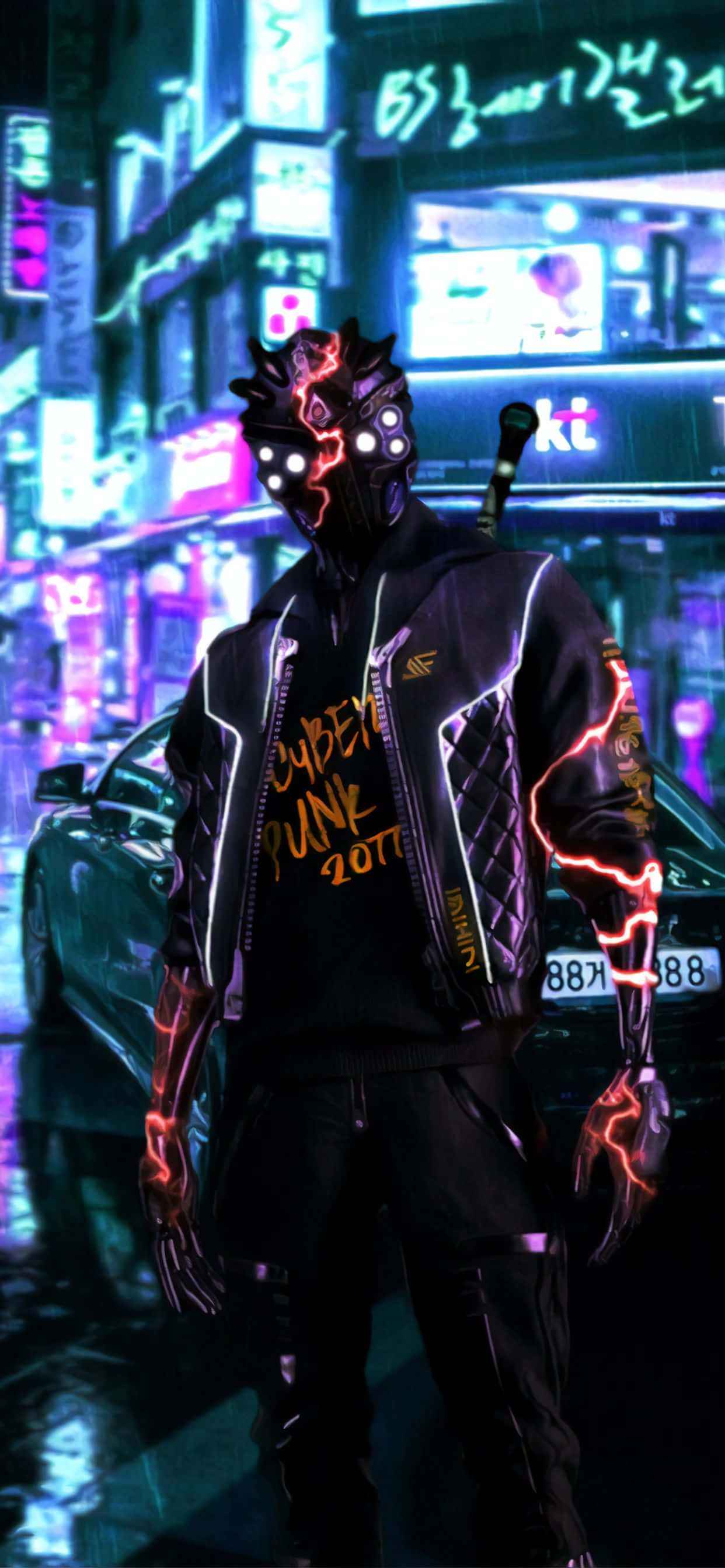 iPhone X Cyberpunk 2077 배경 검은 사이보그 캐릭터 배경화면
