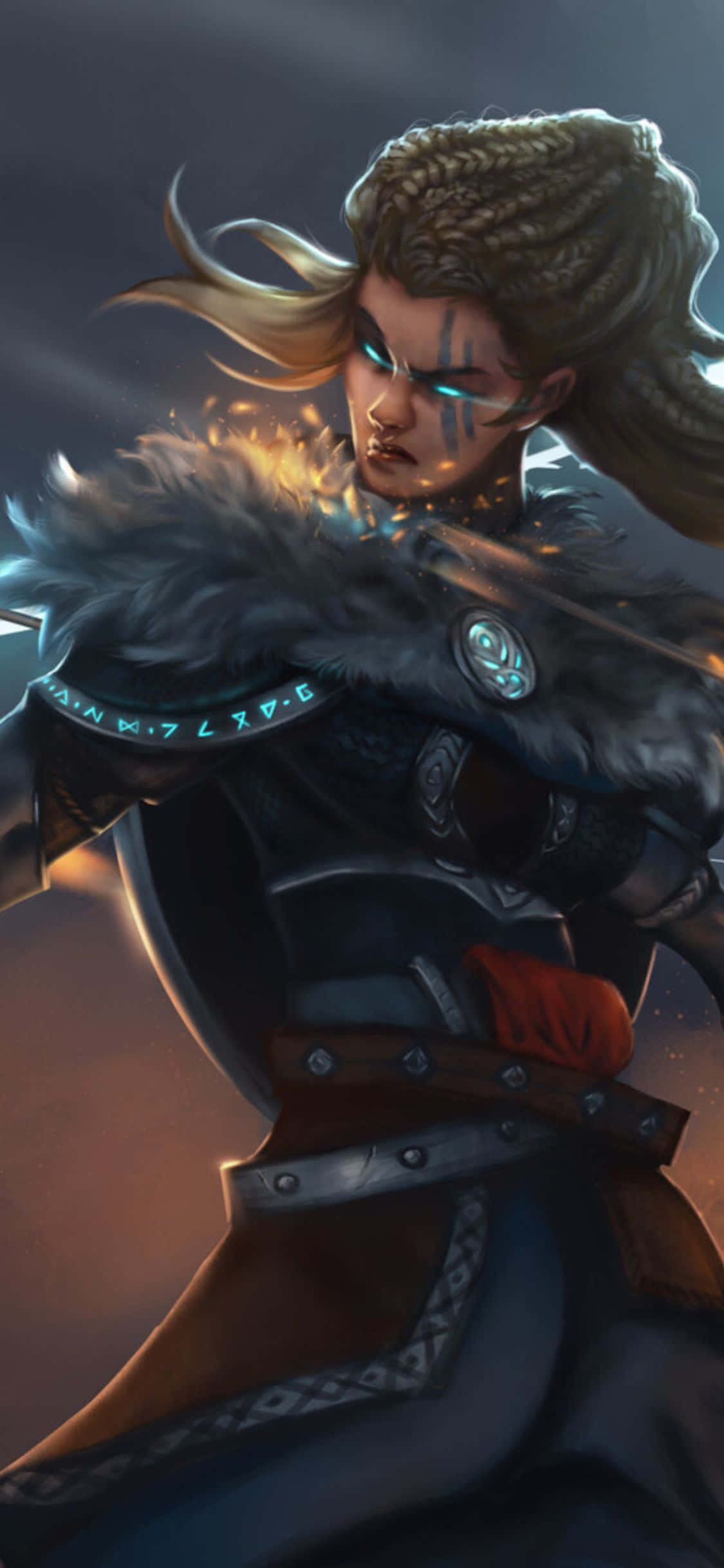 iPhone XS Assassin's Creed Valhalla 팬아트 그림 바이킹 여성 배경화면
