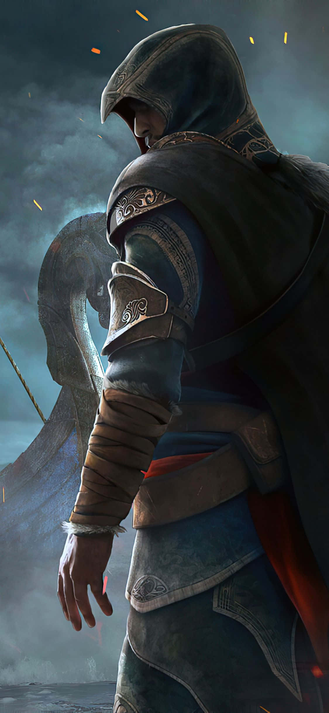iPhone XS Assassin's Creed Valhalla 두건 쓴 암살자 배경화면
