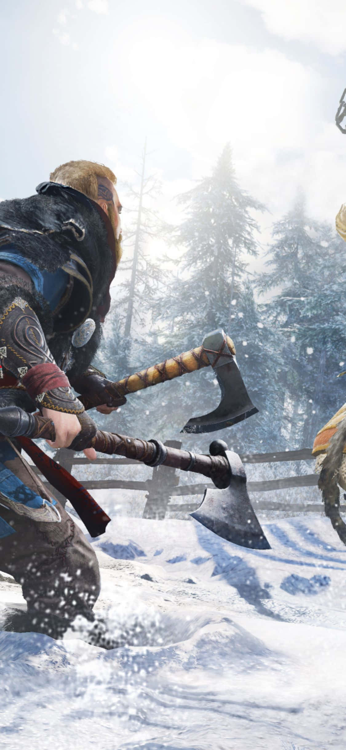 iPhone XS Assassin's Creed Valhalla 도끼 두 자루 휘두르는 남자 배경화면