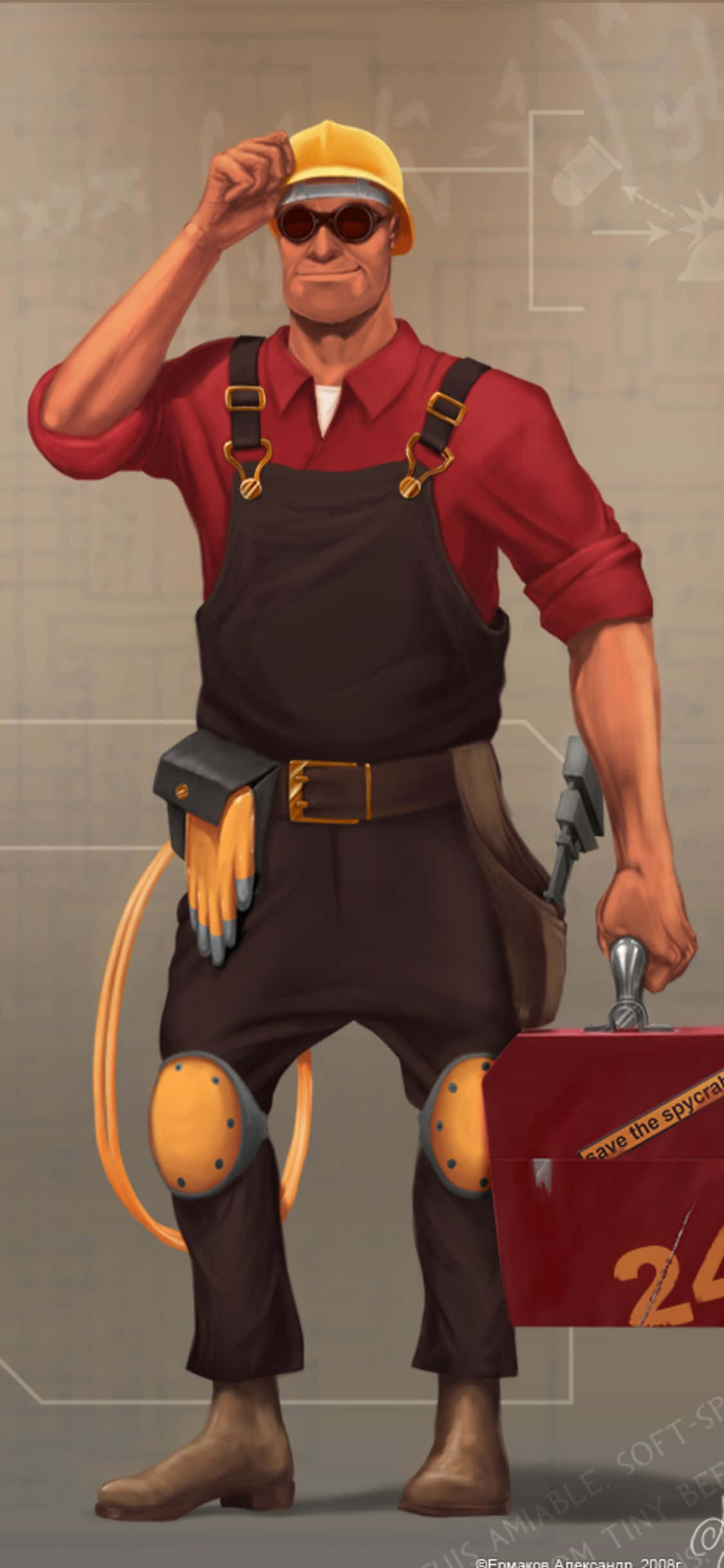 iPhone Xs TF2 배경화면 빨간 엔지니어 팬아트 그림 배경화면