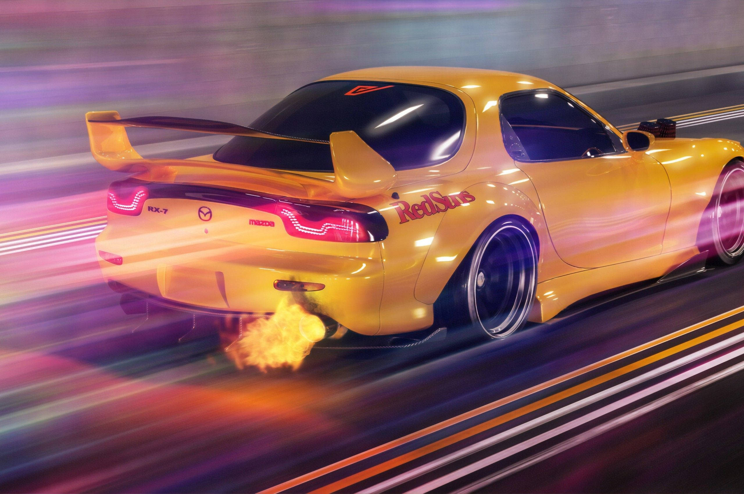 질주하는 노란색 JDM 자동차 배경화면