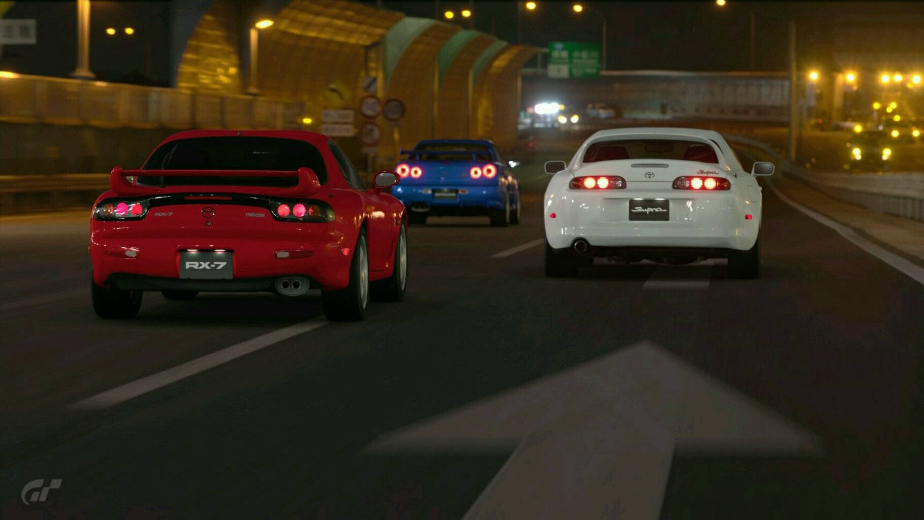 야간 도로 위의 JDM 자동차들 배경화면