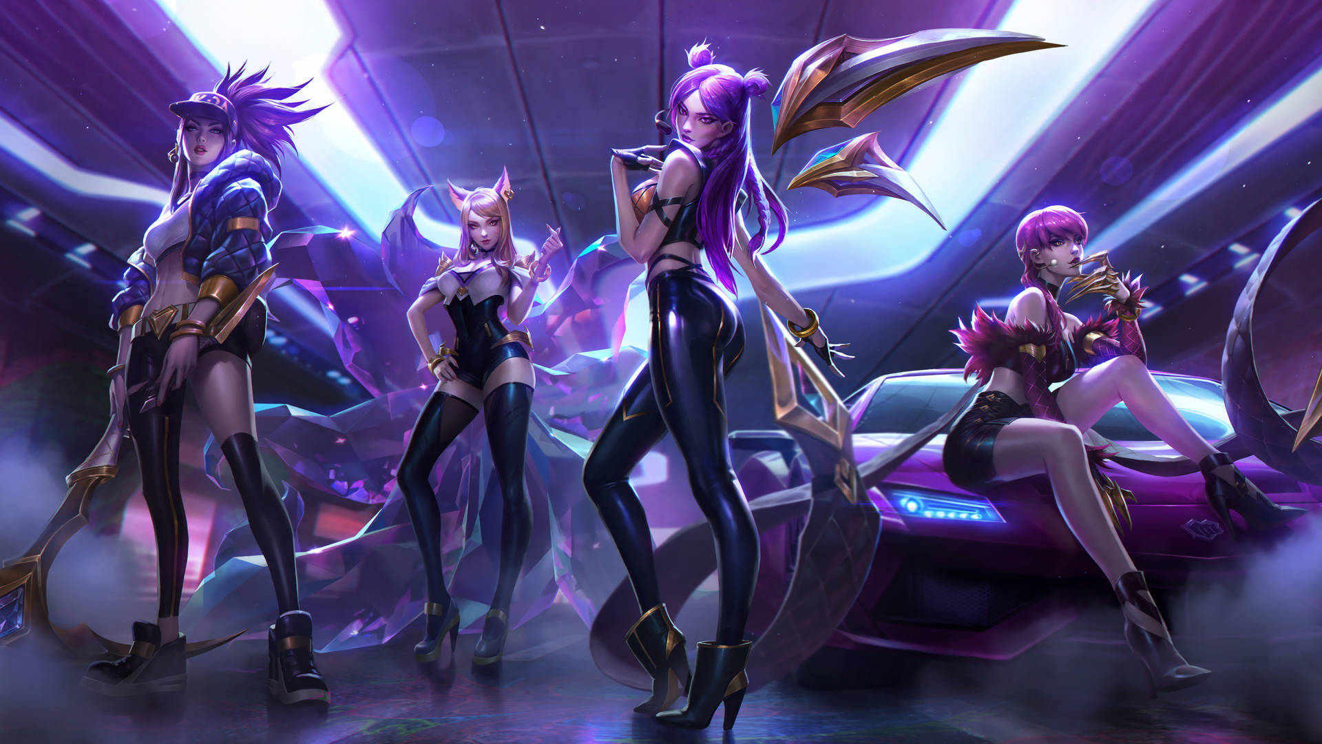 KDA 그룹 사진, More 뮤직비디오에서 — 보라색 감성 GIF 배경화면