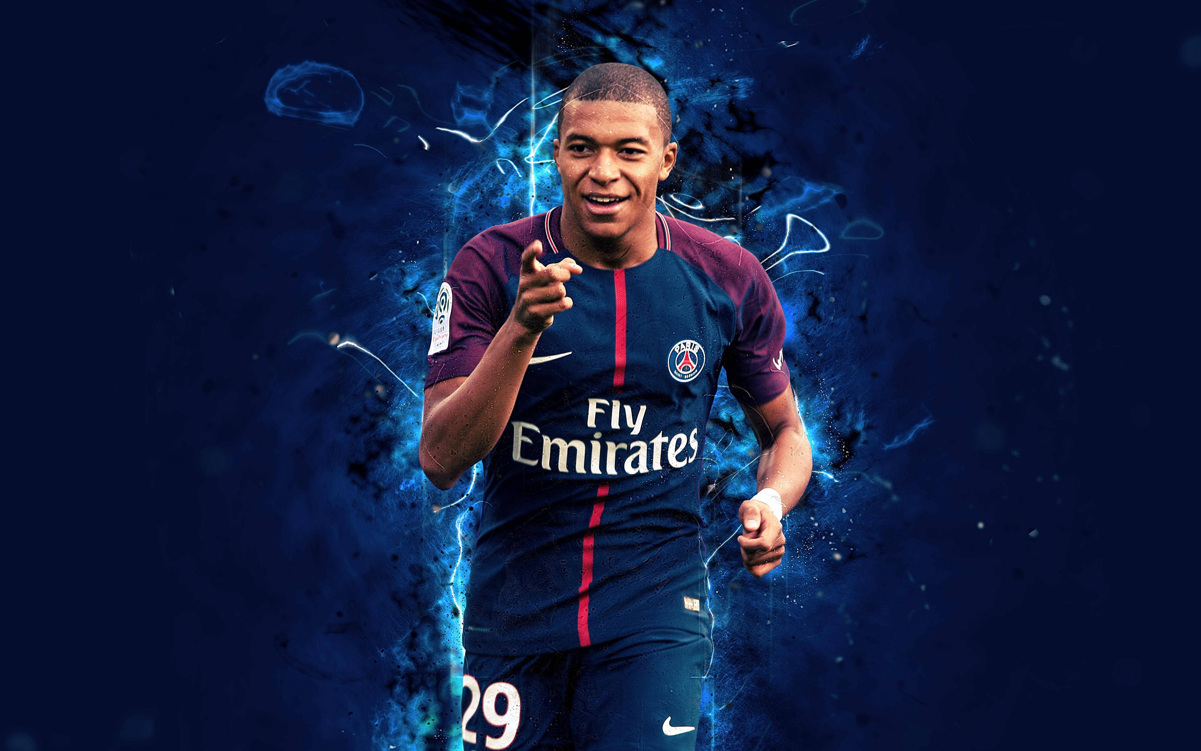 Kylian Mbappe 4K 블루 미적 배경화면