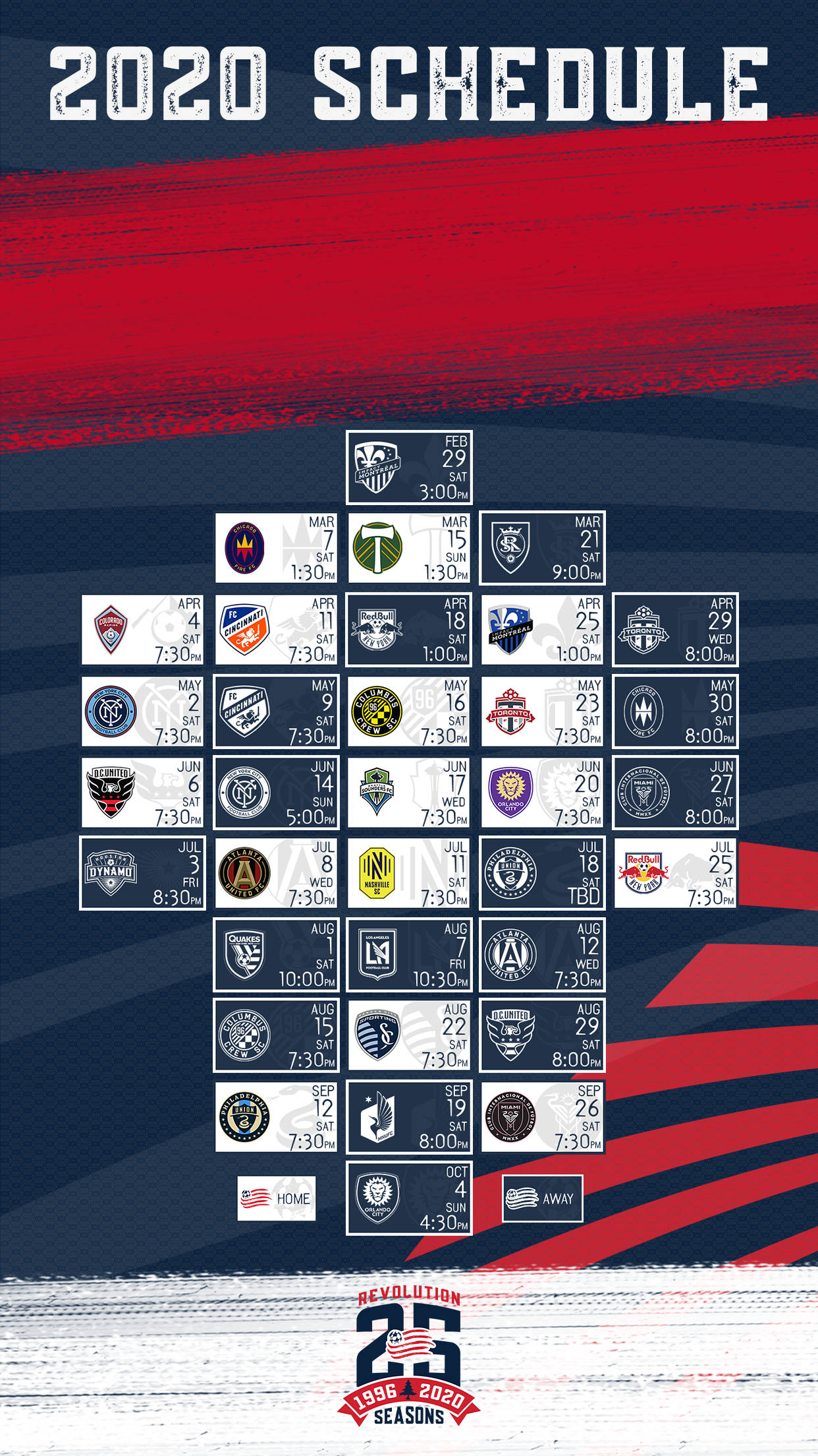 뉴잉글랜드 레볼루션 MLS 2020 경기 일정 배경화면