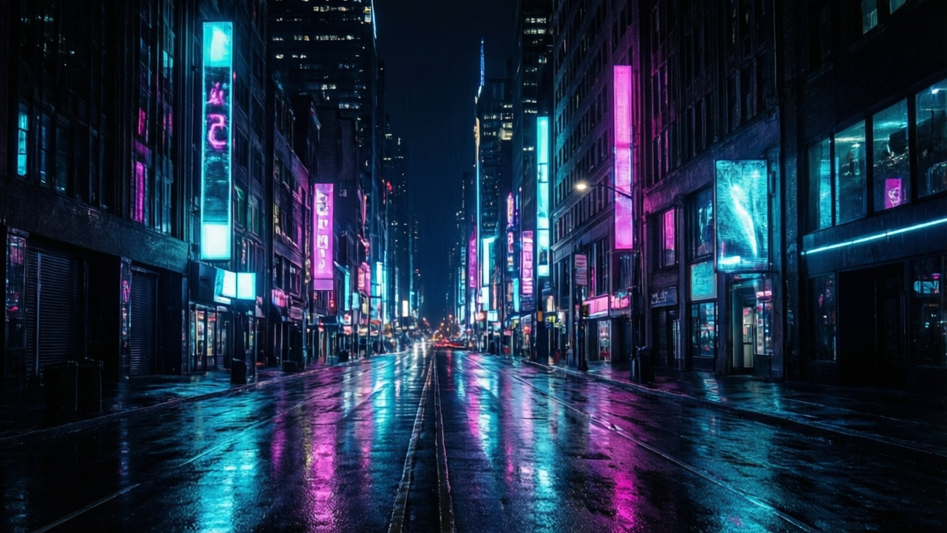 네온 시티스케이프 OLED 배경화면