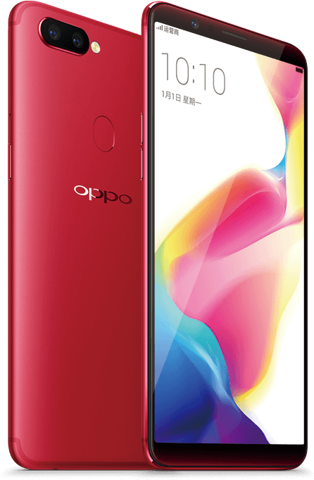 Oppo 레드 스마트폰 전면과 후면 배경화면