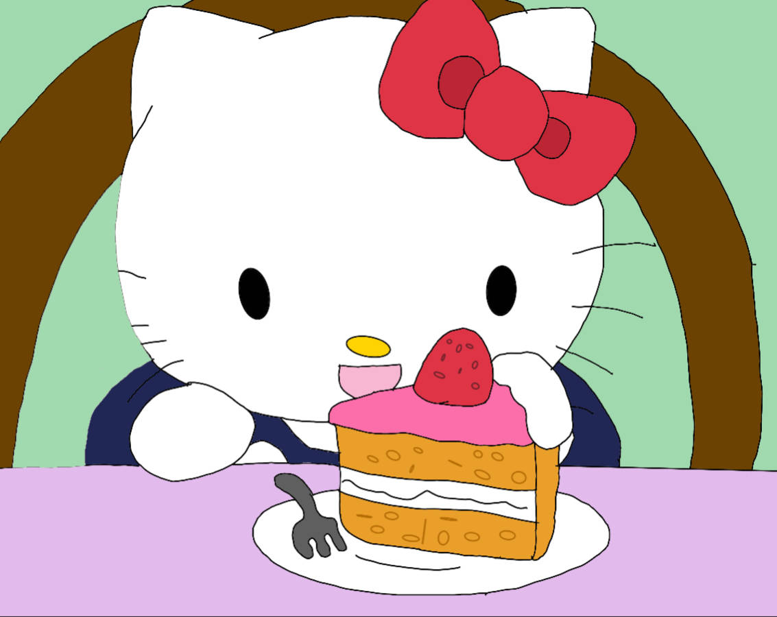 헬로키티 케이크 먹는 그림 PFP 배경화면