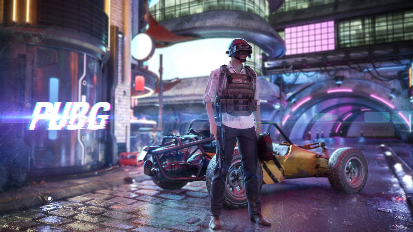 PUBG 네온 시티의 빅터 1366x768 배경화면