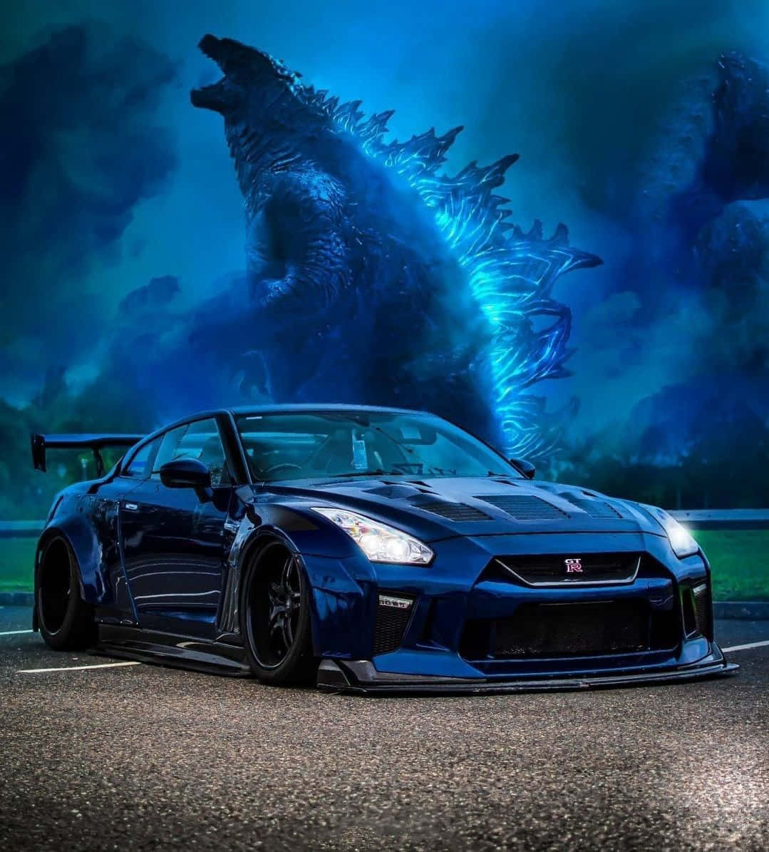 파란색 고질라 닛산 R35 GTR 사진 배경화면