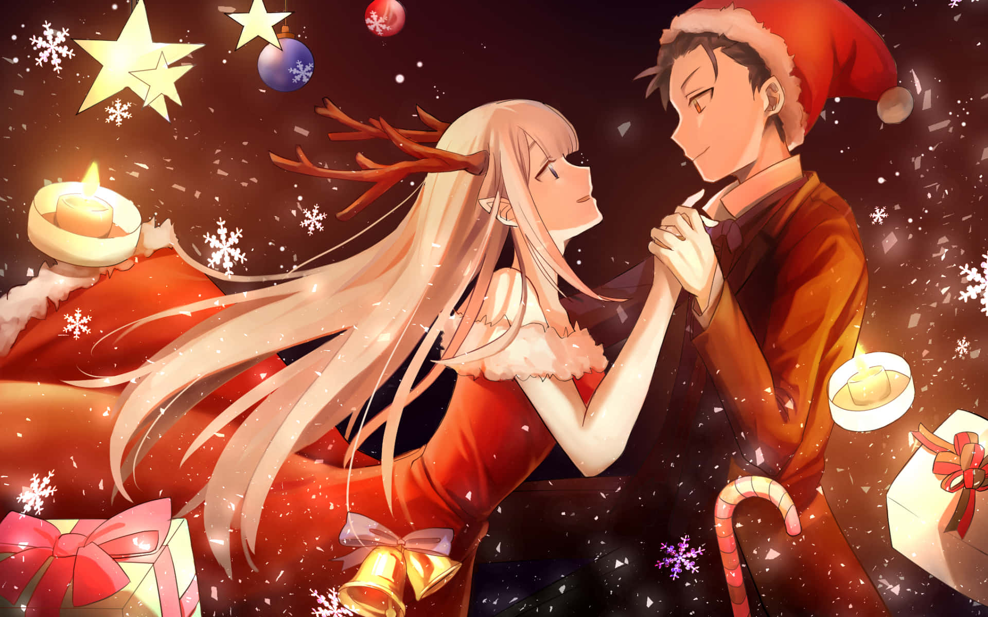 Re:Zero 애니메이션 크리스마스 커플 사진 배경화면