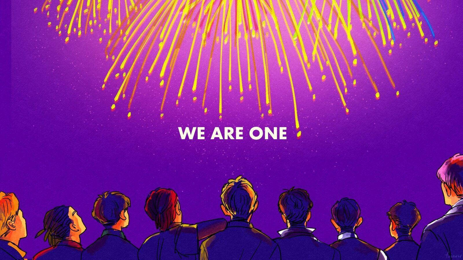 파스텔 보라색 불꽃놀이 We Are One 배경화면