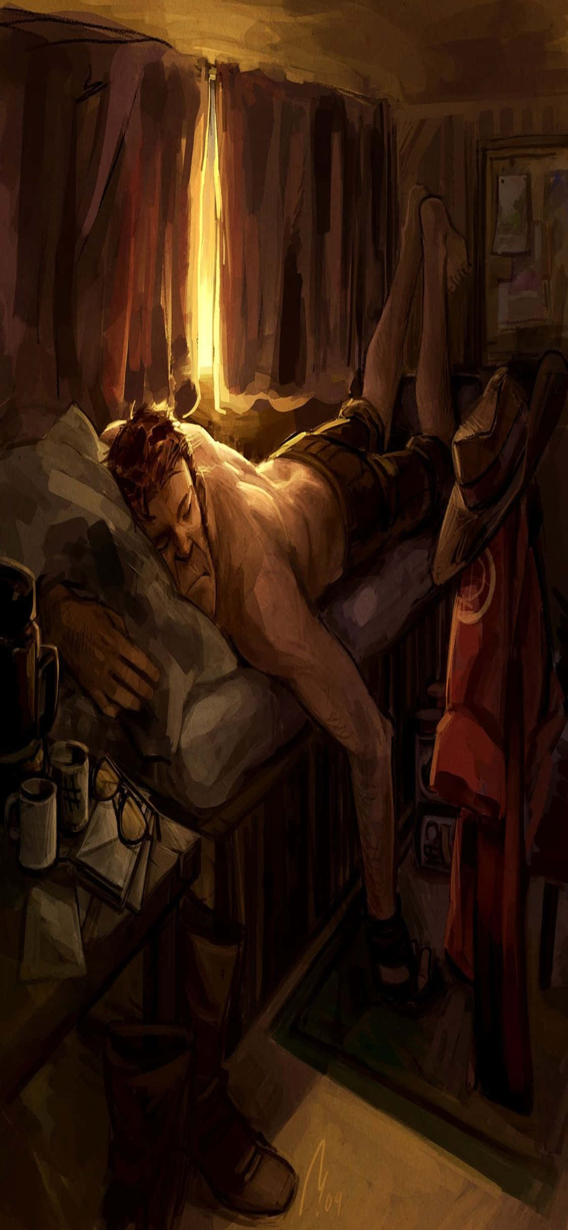 아이폰 Xs TF2 배경화면 팬아트 페인팅 잠자는 스나이퍼 배경화면