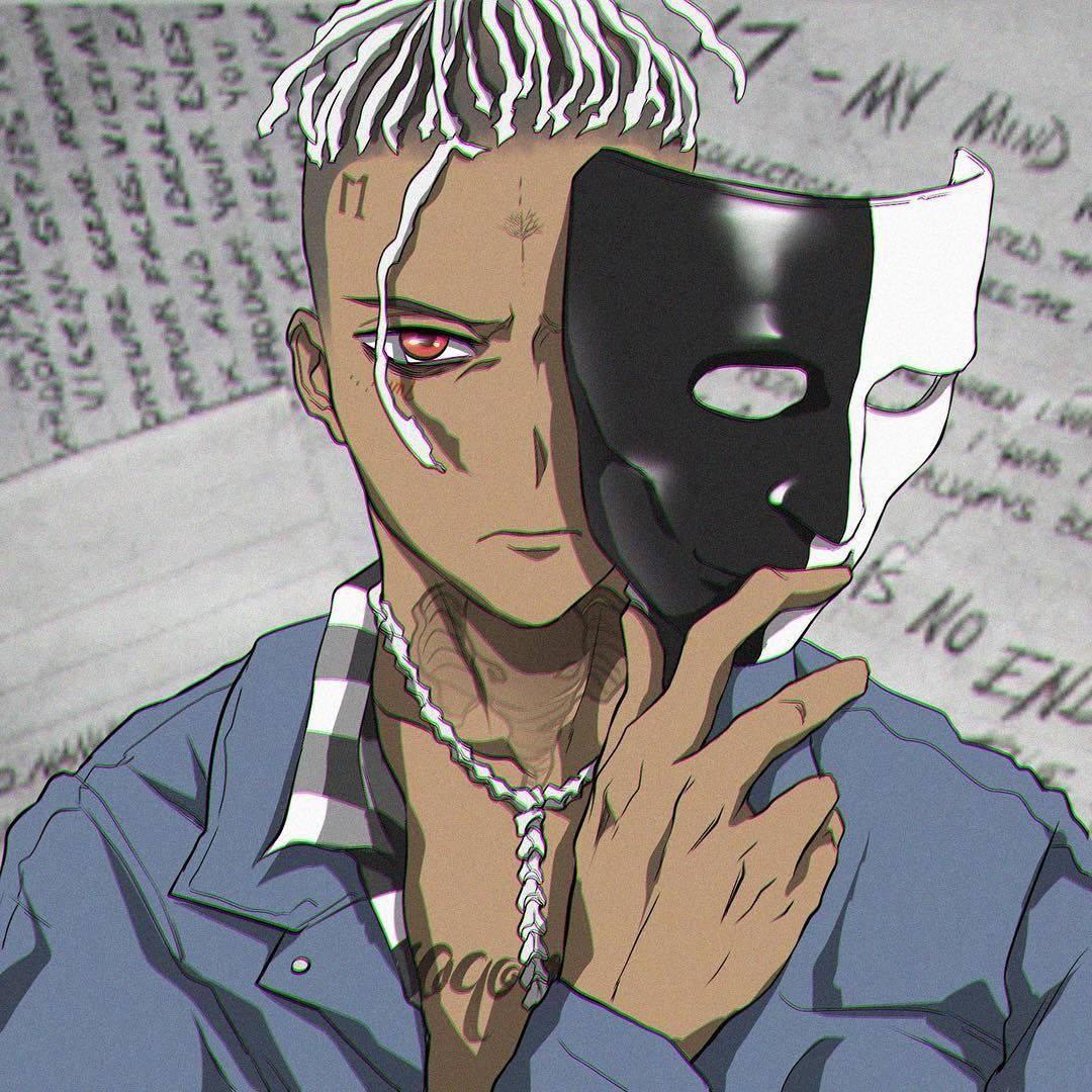 Xxxtentacion 애니메이션 흑백 마스크 배경화면