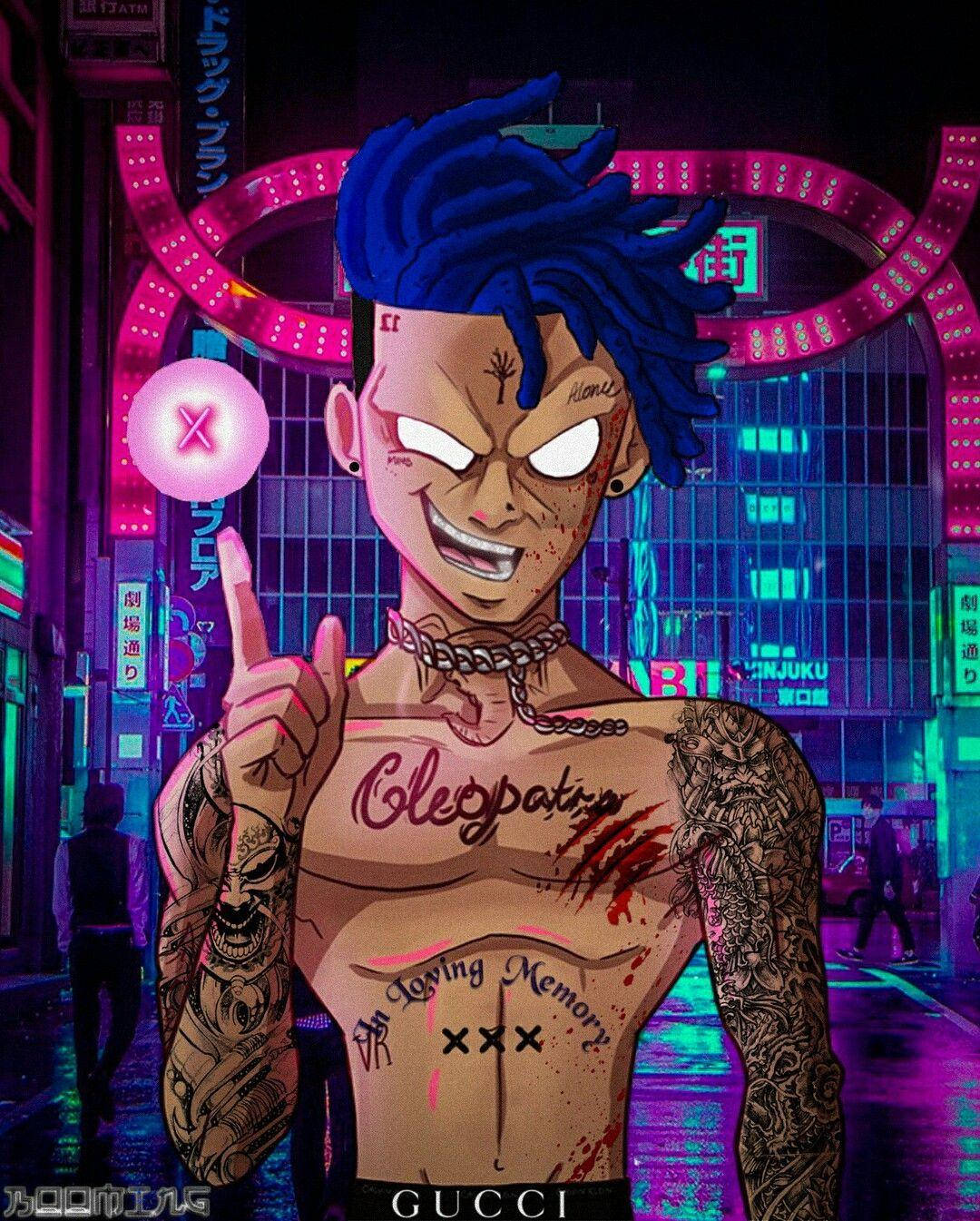 Xxxtentacion 애니메이션 블루 헤어 래퍼 배경화면