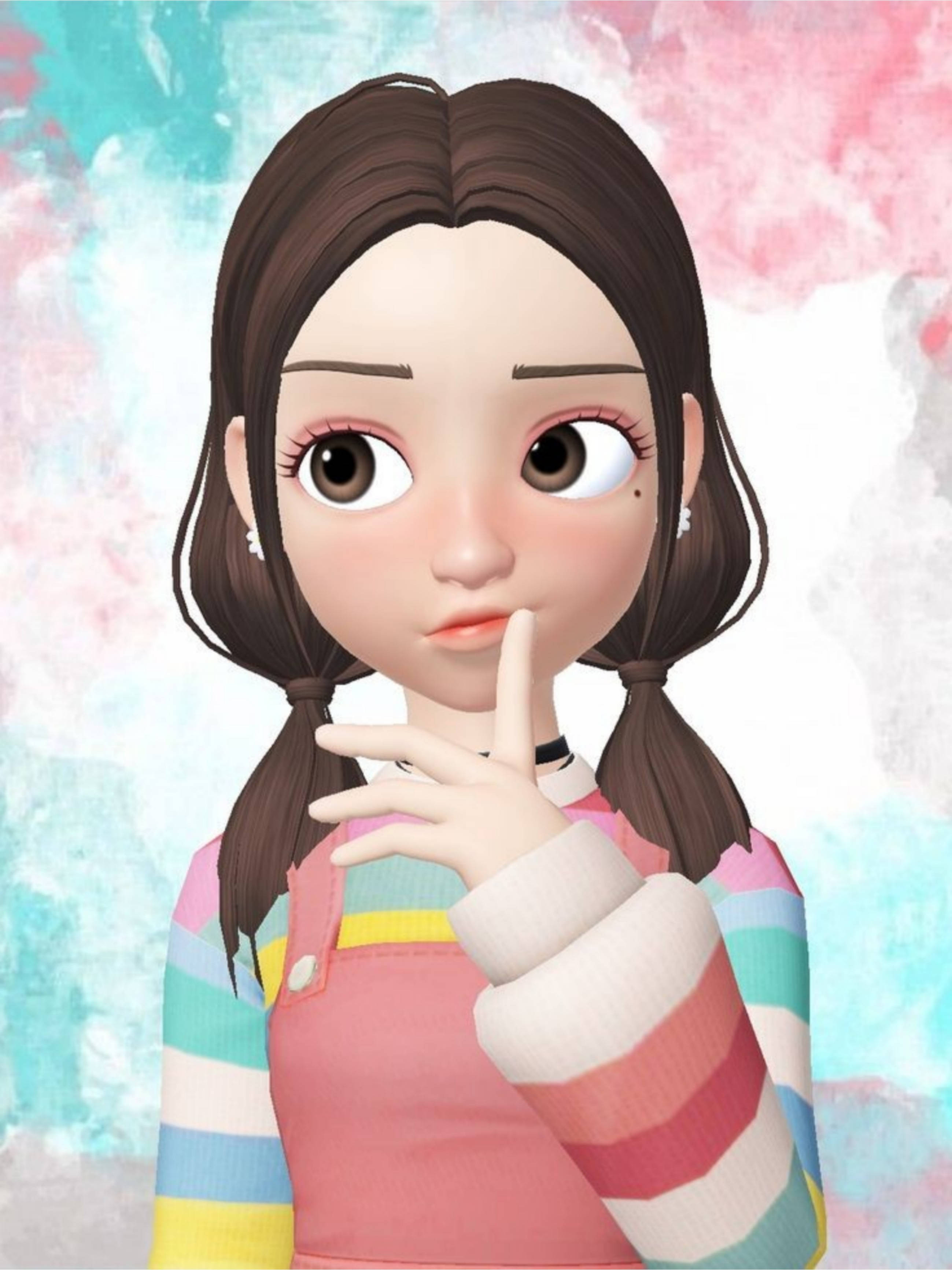 Zepeto 귀여운 무지개 스웨터 소녀 배경화면
