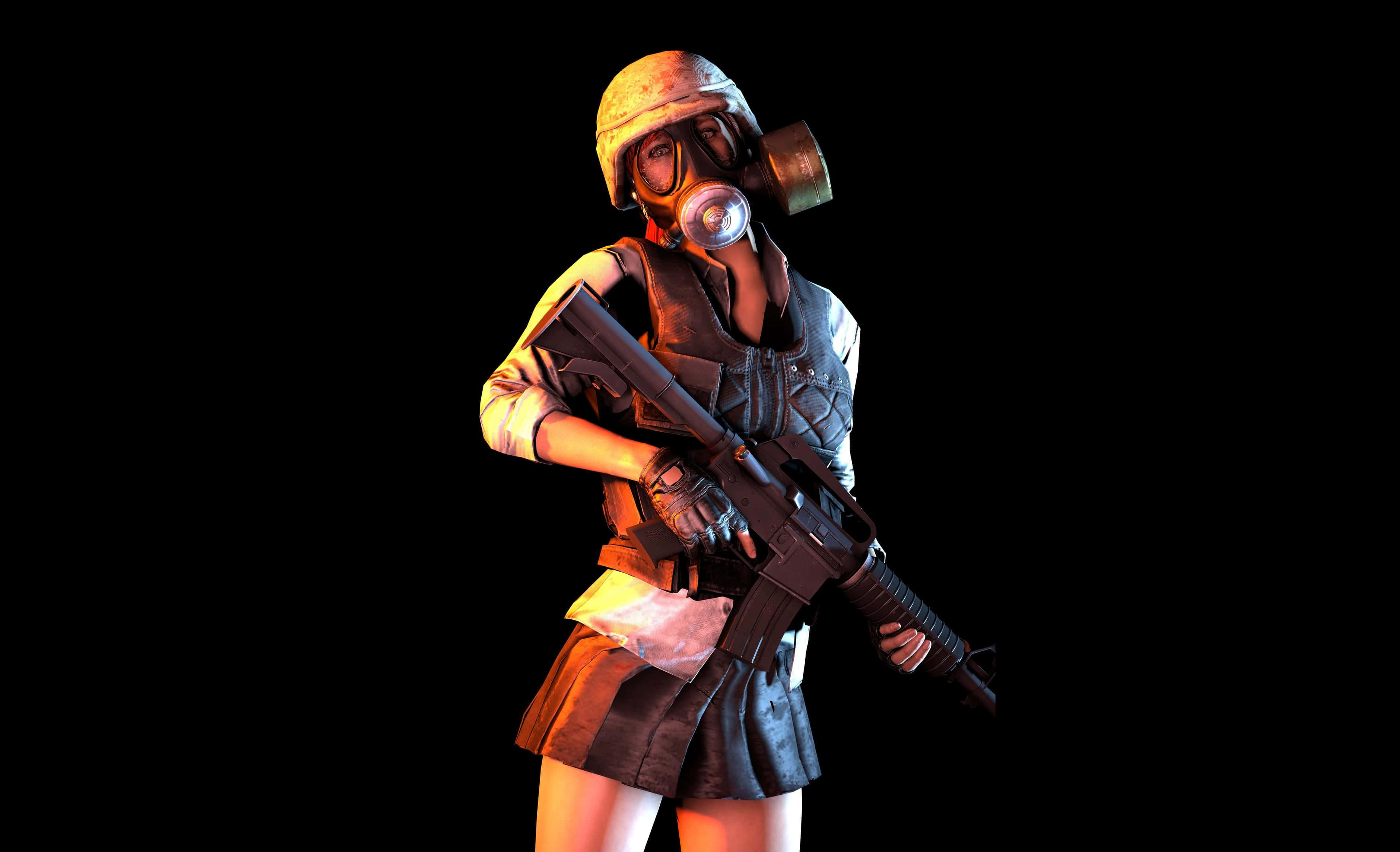 가스 마스크를 쓴 PUBG 여성 캐릭터 배경화면