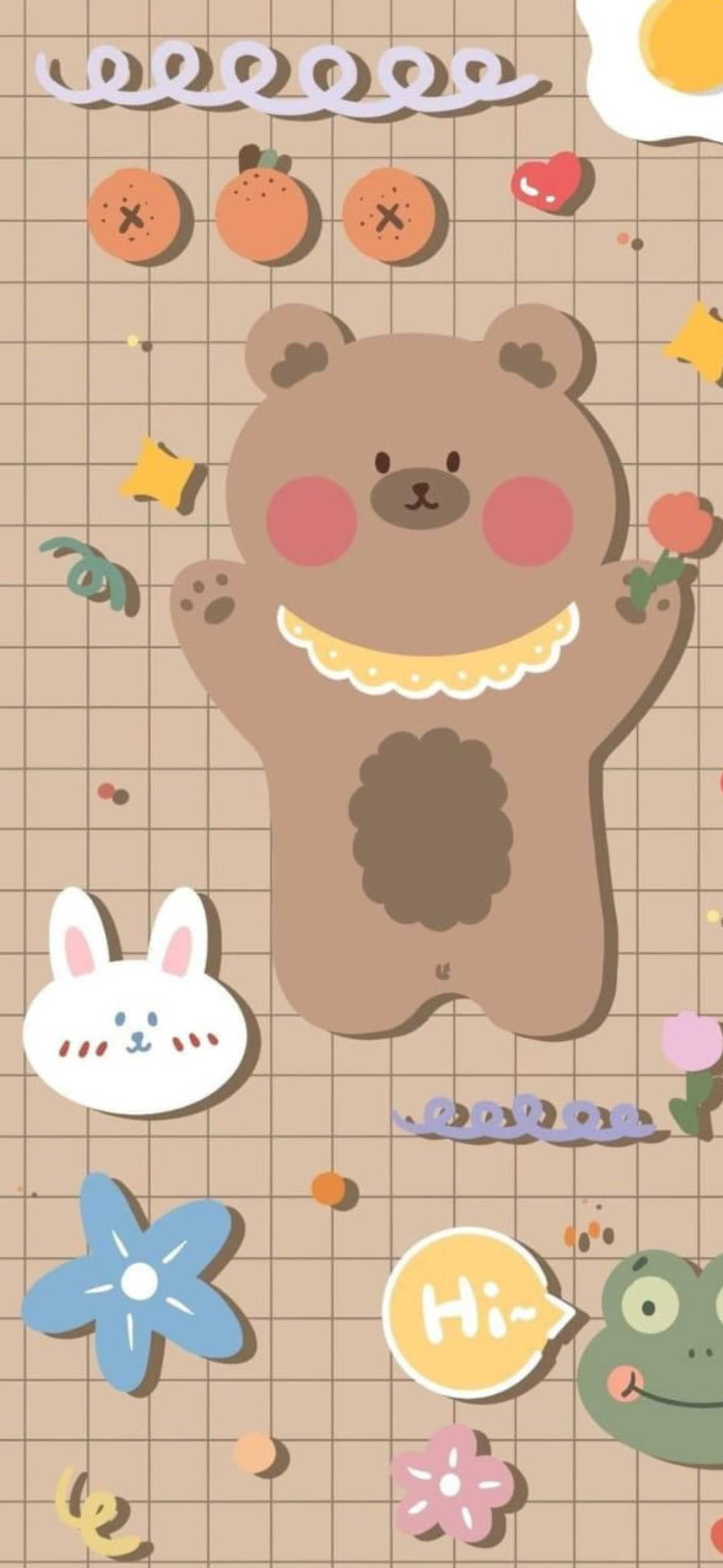 갈색 격자 무늬 배경의 한국 곰 배경화면