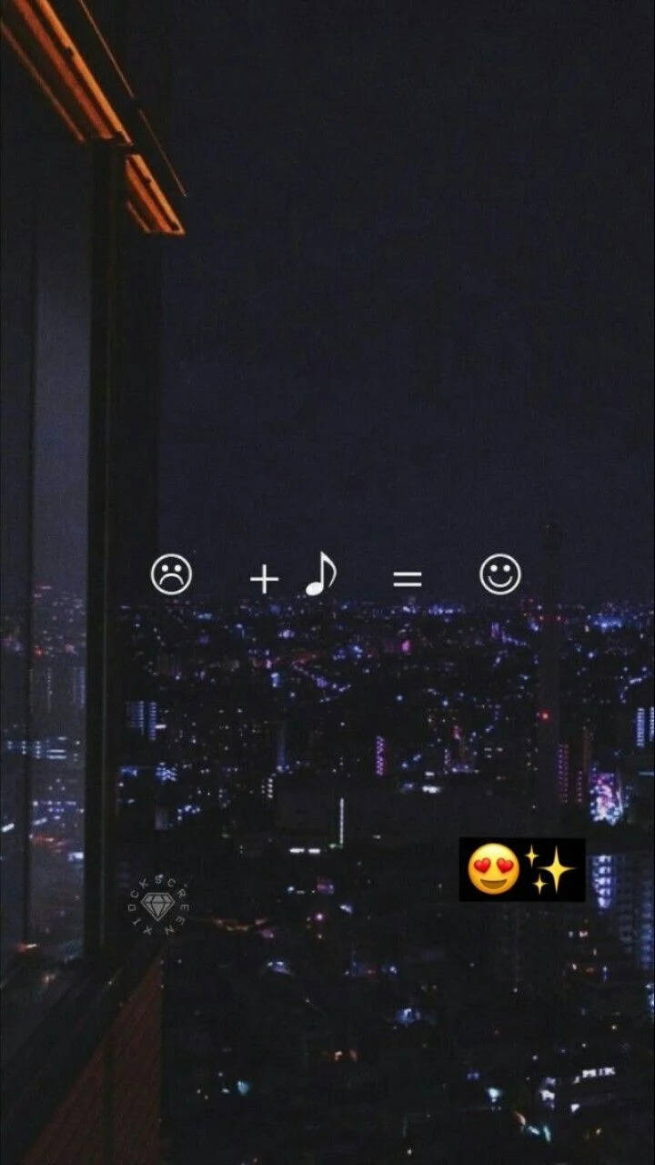 감성 음악 이모지가 있는 도시 야경 배경화면