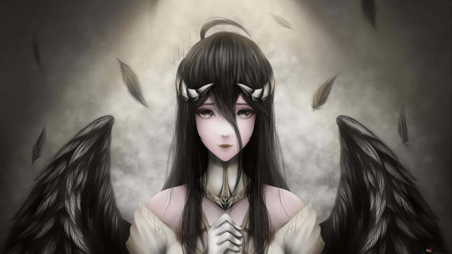 검은 애니메이션 복장을 입은 두 소녀가 함께 포옹하며 순간을 나누다 배경화면