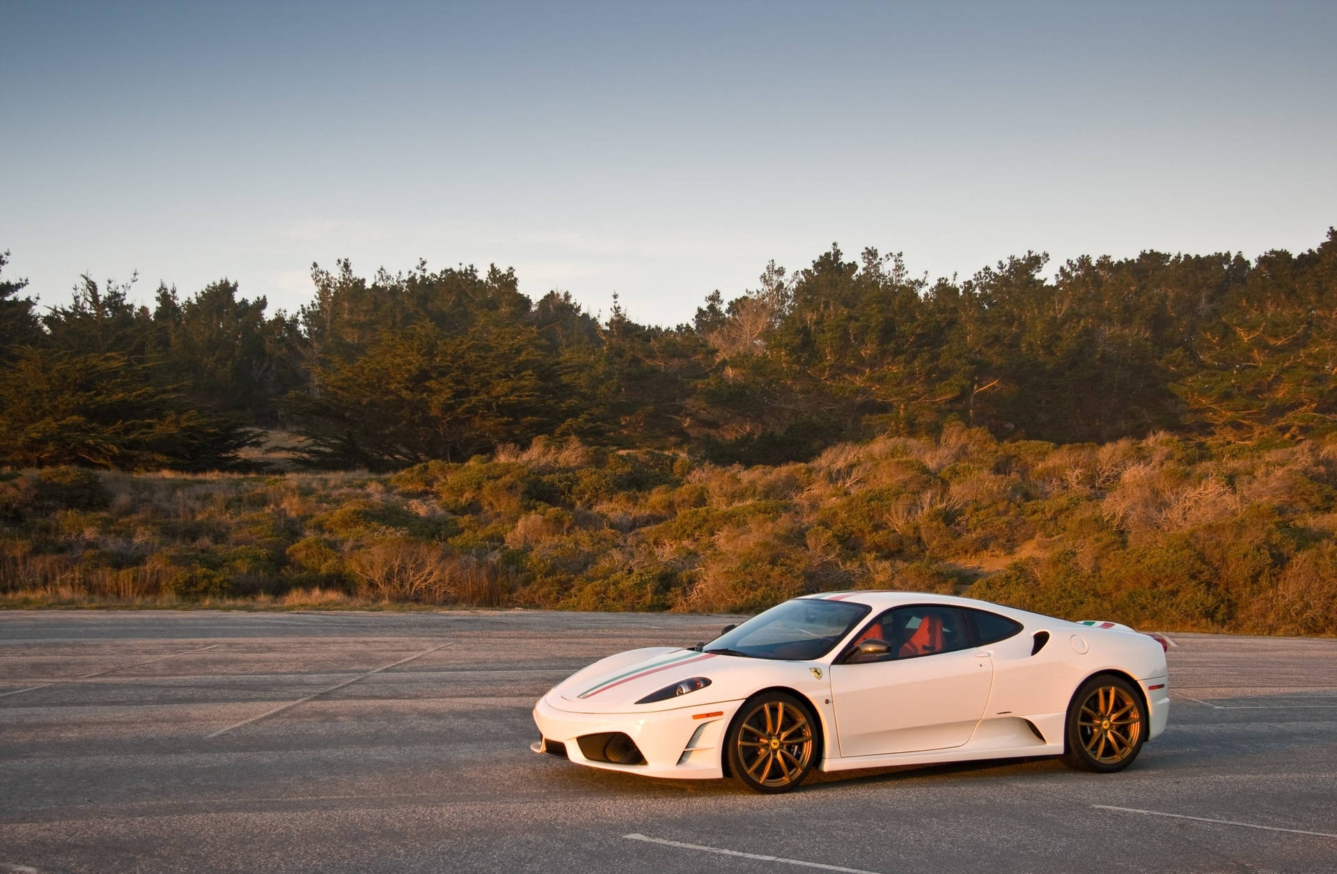 도로에 주차된 흰색 Ferrari F430 Scuderia 배경화면