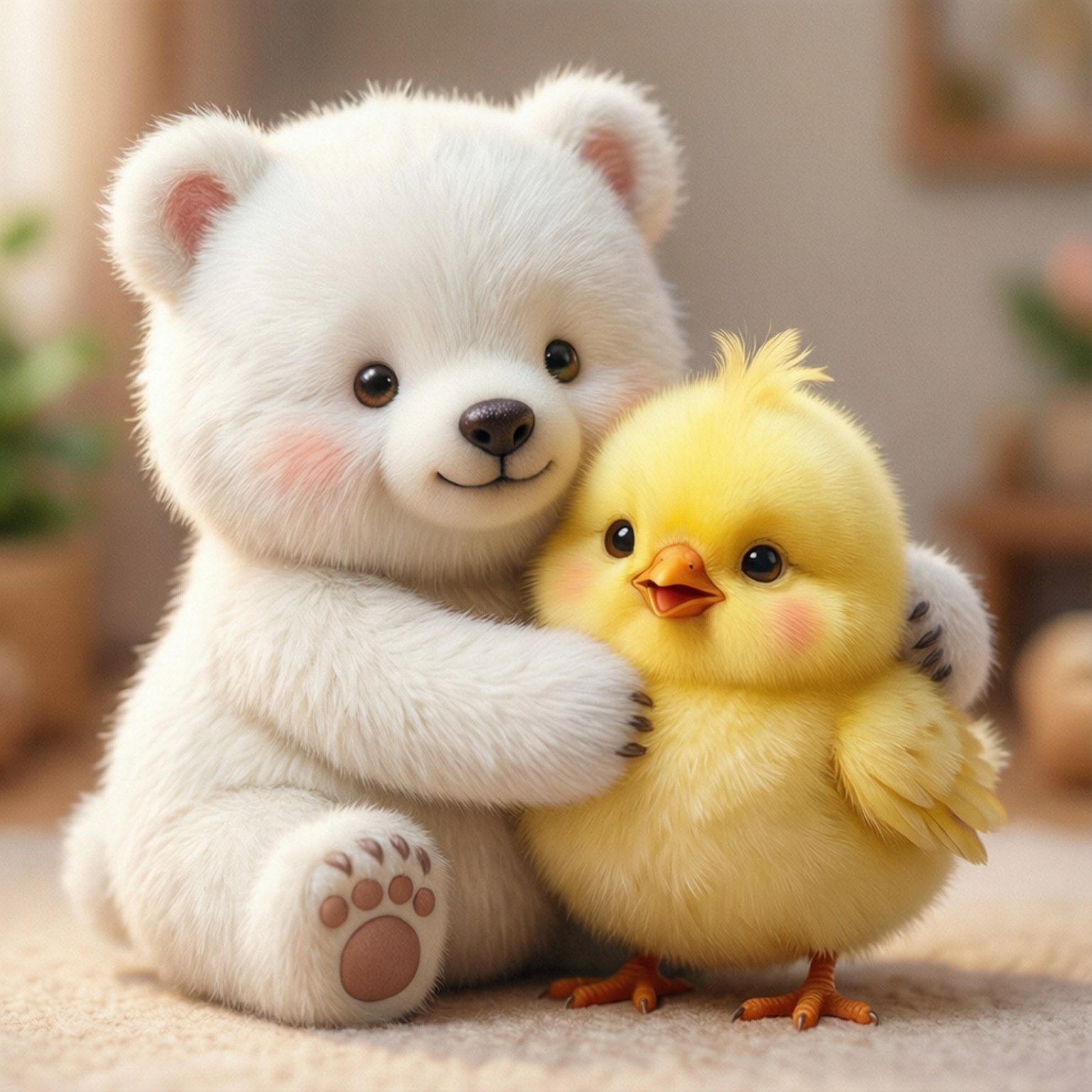 곰과 병아리의 포옹 배경화면