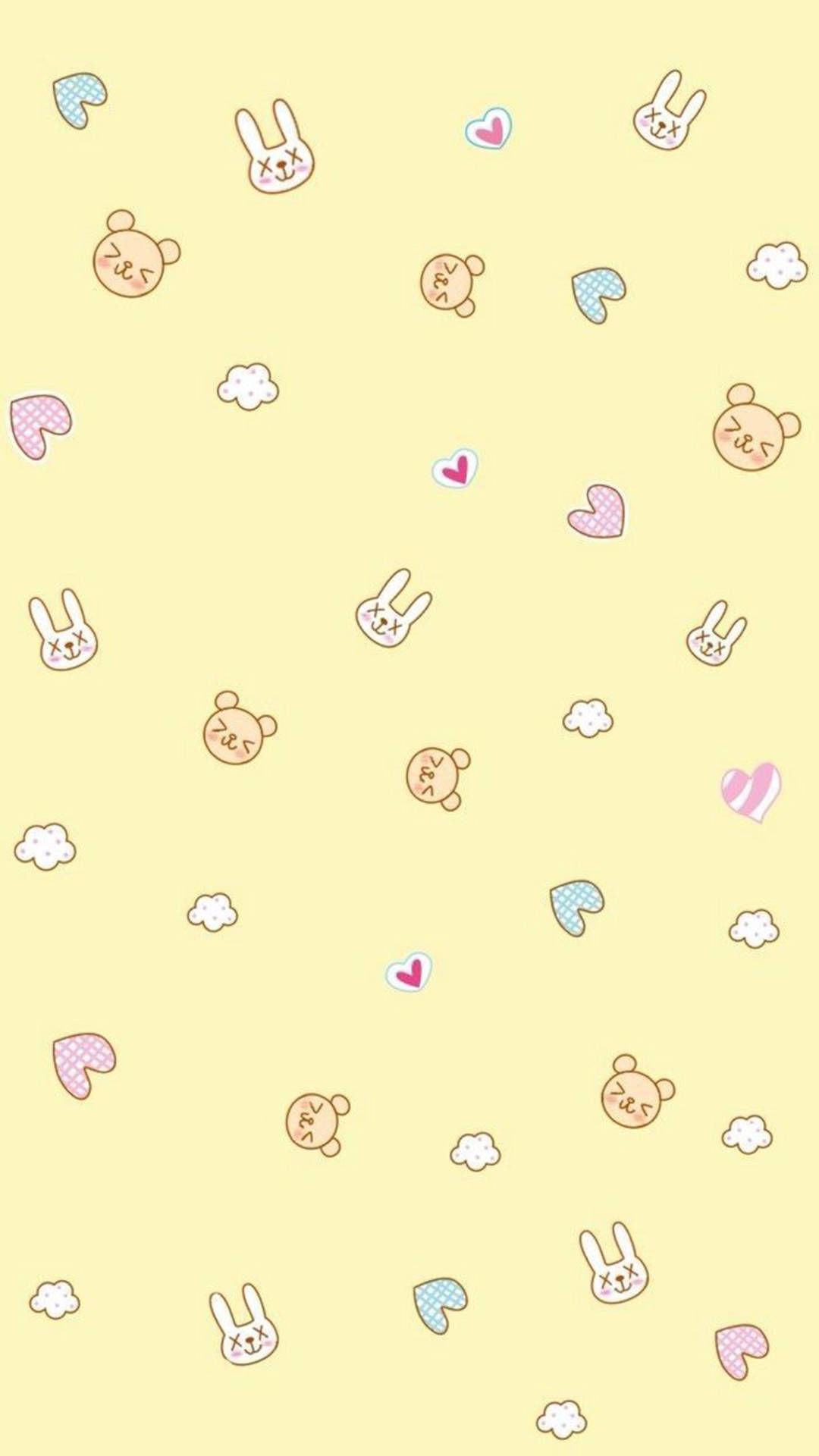 곰과 토끼 파스텔 옐로우 감성 배경화면