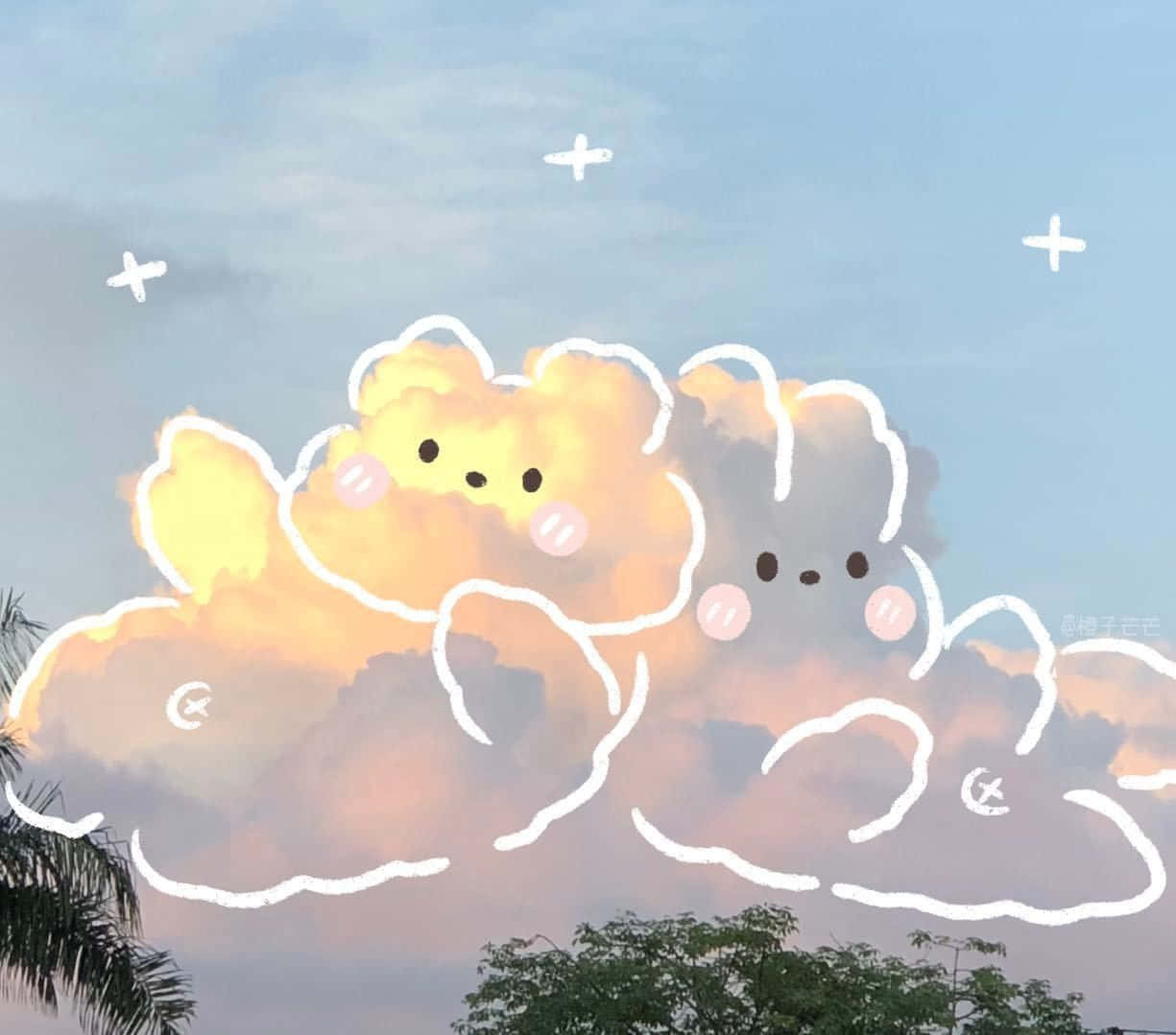 귀여운 곰 모양 구름 배경화면