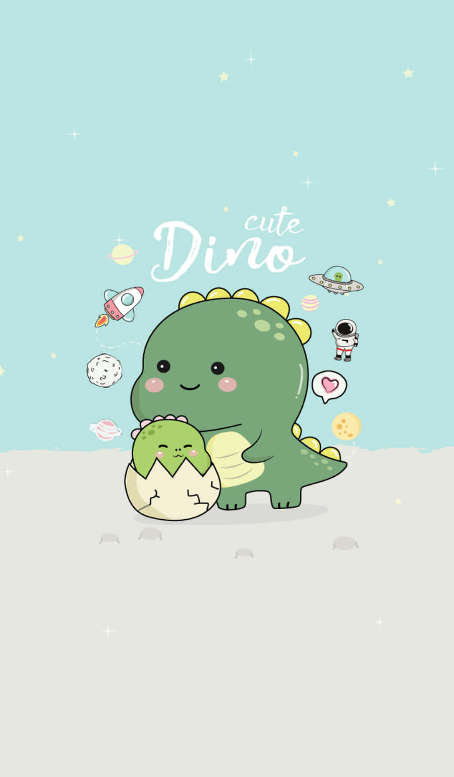 귀여운 공룡 우주 스티커 그림 배경화면