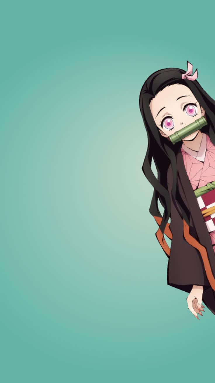 귀여운 귀살대 캐릭터 네즈코 카마도 미니멀 그래픽 아트 배경화면