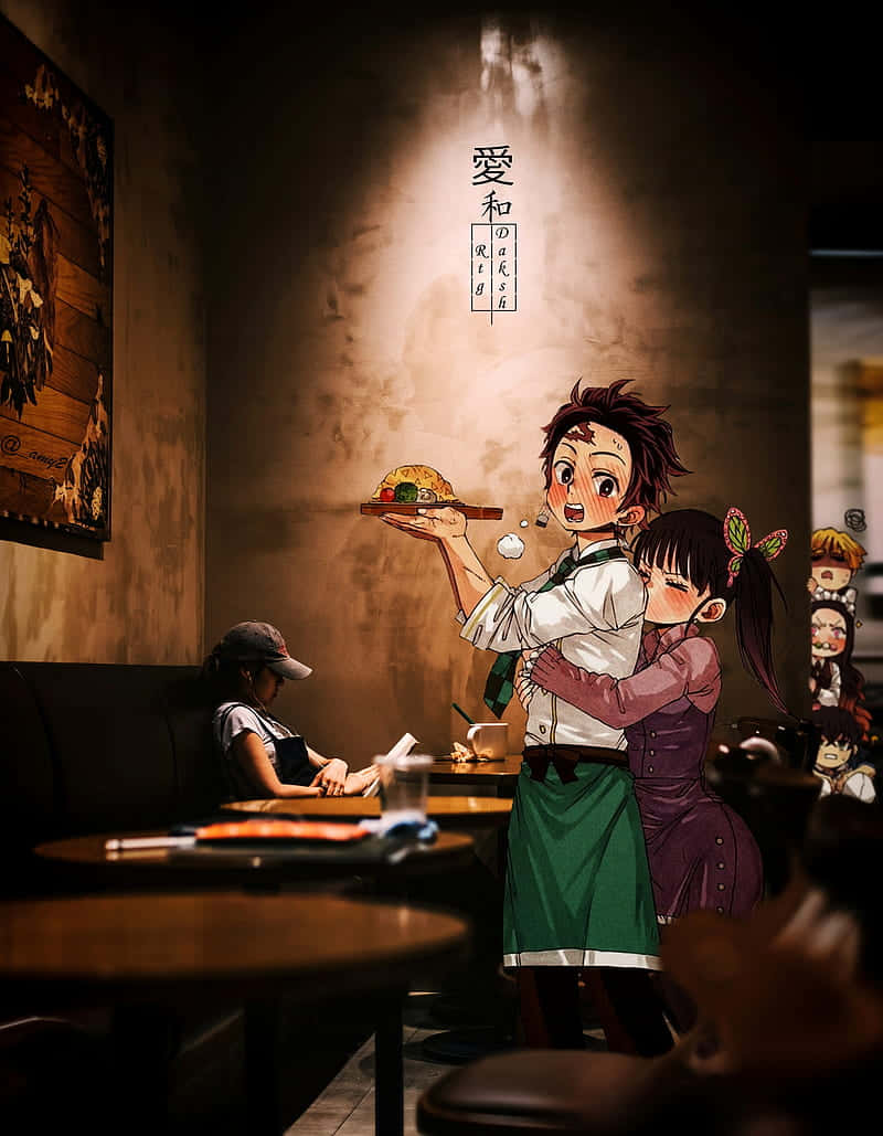 귀여운 귀살대 캐릭터 탄지로 카마도와 카나오 츠유리 배경화면