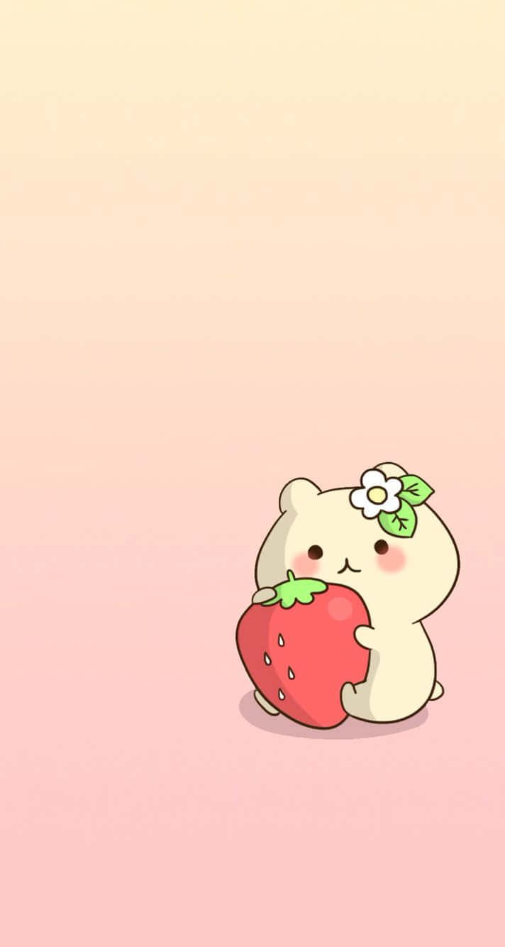 귀여운 딸기와 흰 곰 배경화면