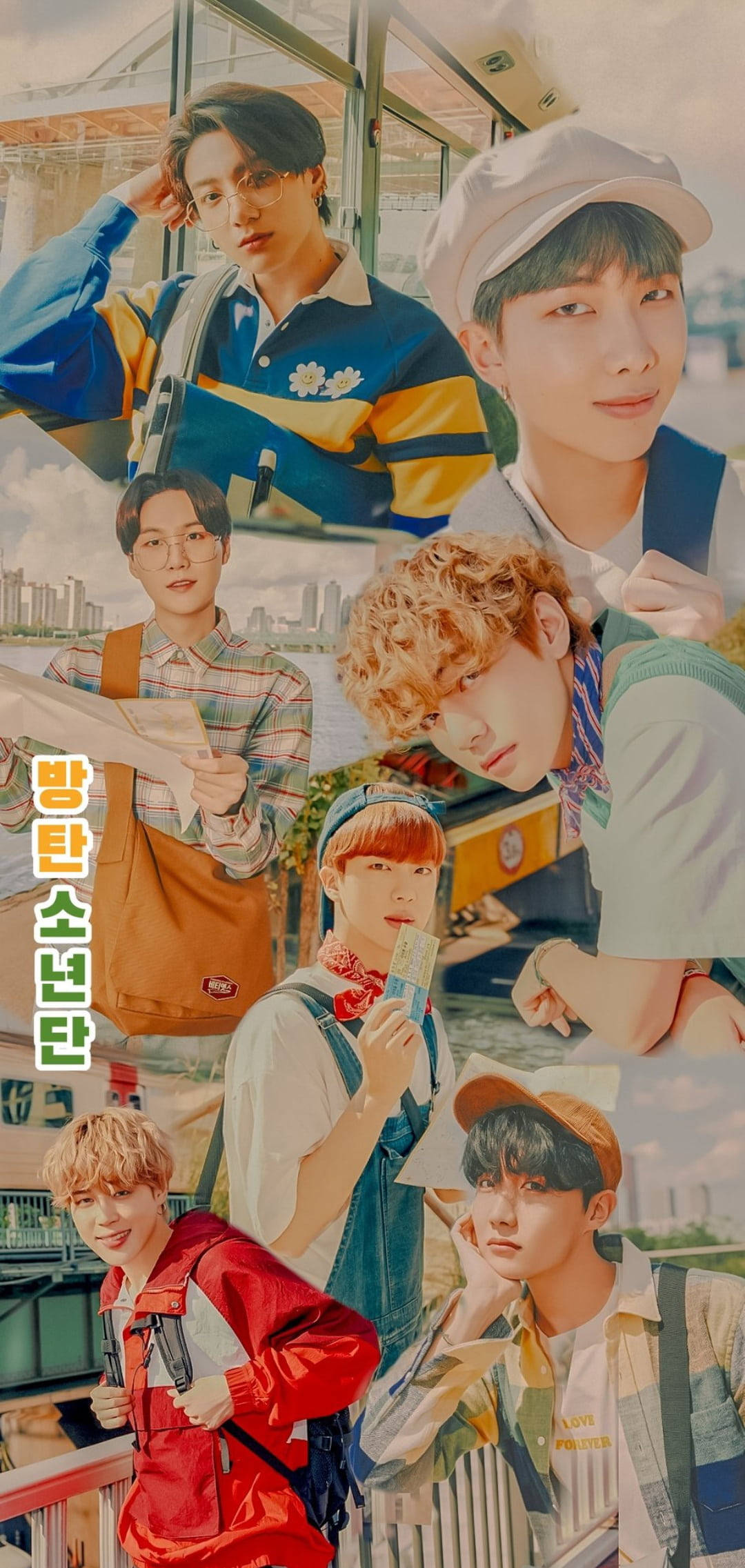 귀여운 레트로 콜라주 잠금화면 BTS 배경화면