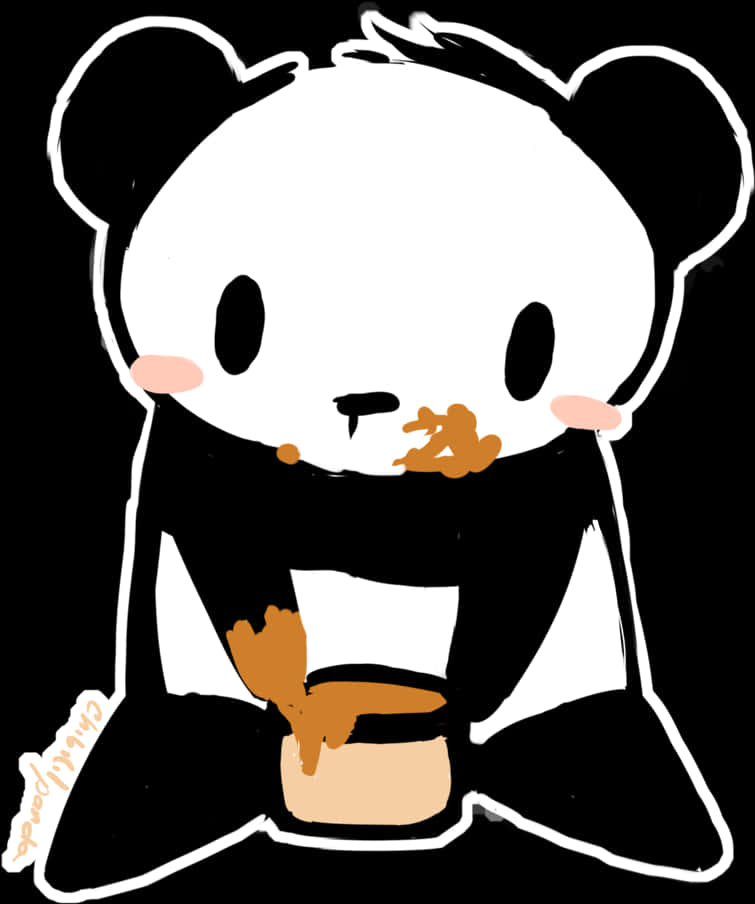 귀여운 만화 팬더가 먹는 모습 배경화면
