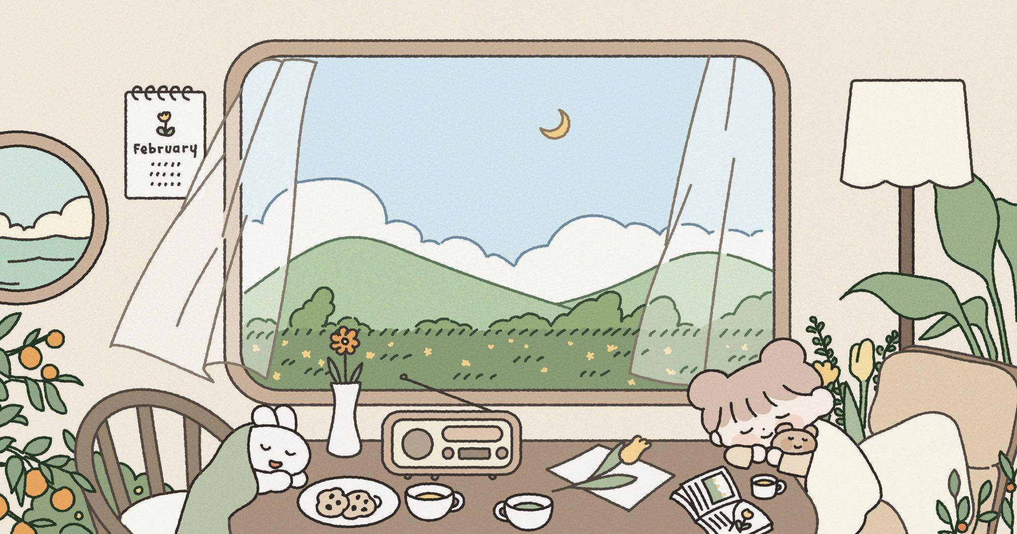 귀여운 미학 사랑스러운 집 컴퓨터 배경화면