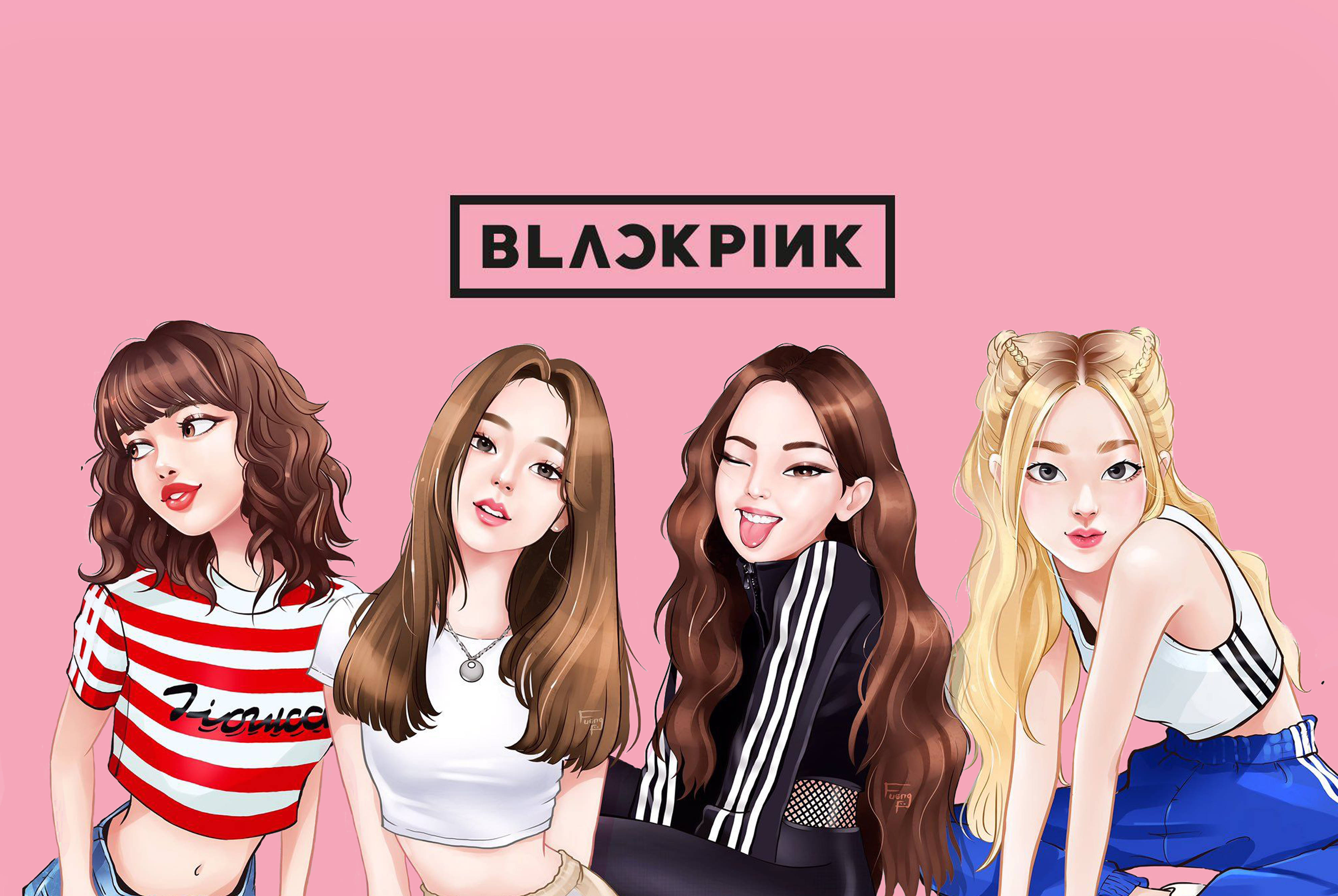 귀여운 블랙핑크 카툰 아트 배경화면