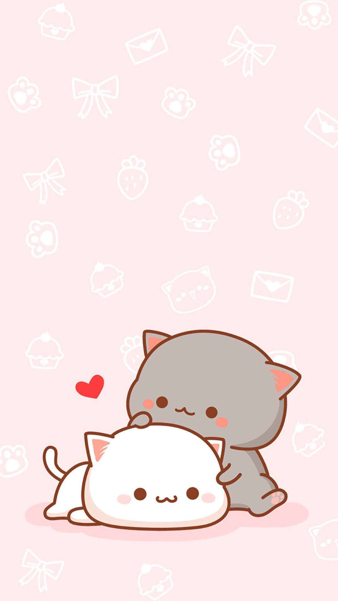 귀여운 애니 고양이 피치와 고마 배경화면