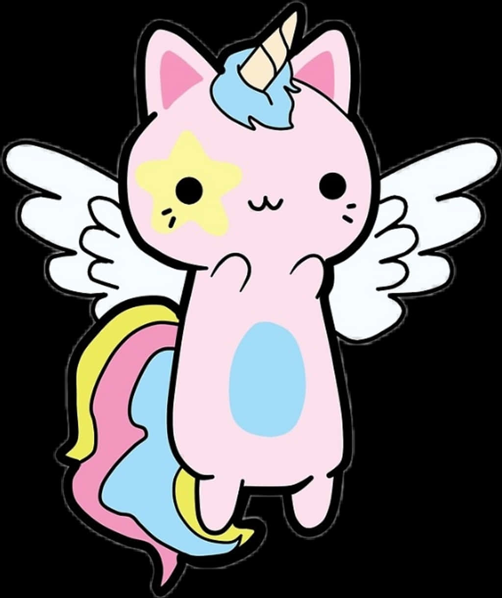귀여운 유니콘 날개 달린 고양이 배경화면