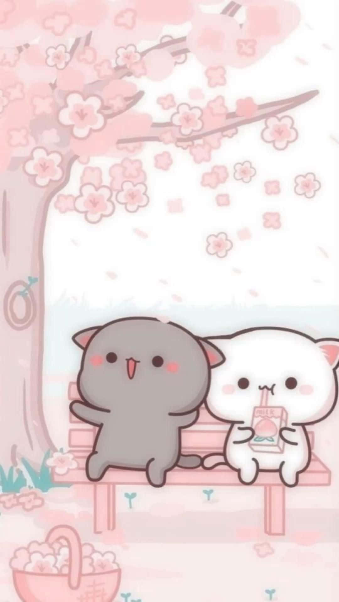 귀여운 카와이 고양이 피치와 고마 배경화면
