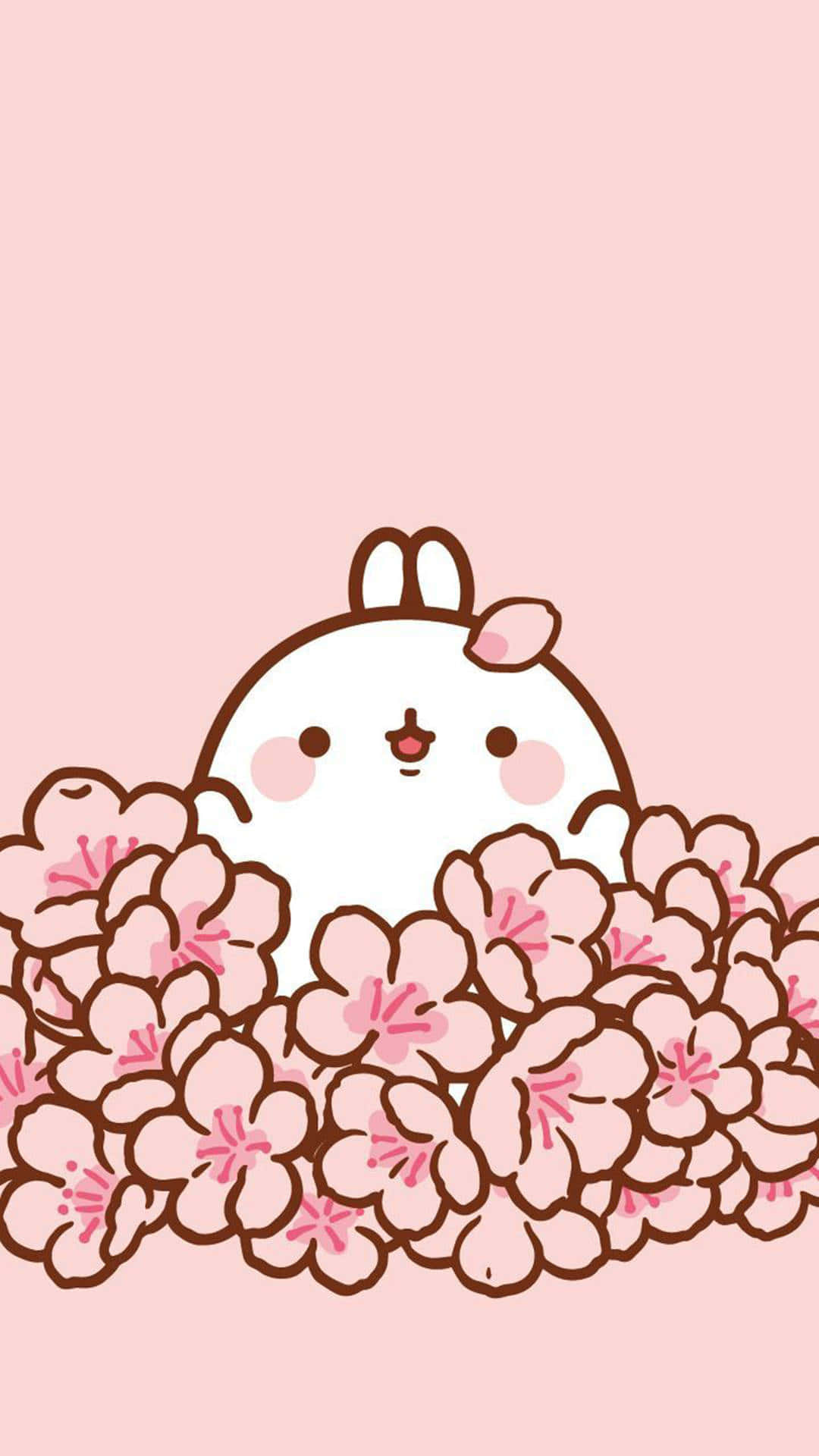 귀여운 카와이 몰랑이와 꽃 배경화면