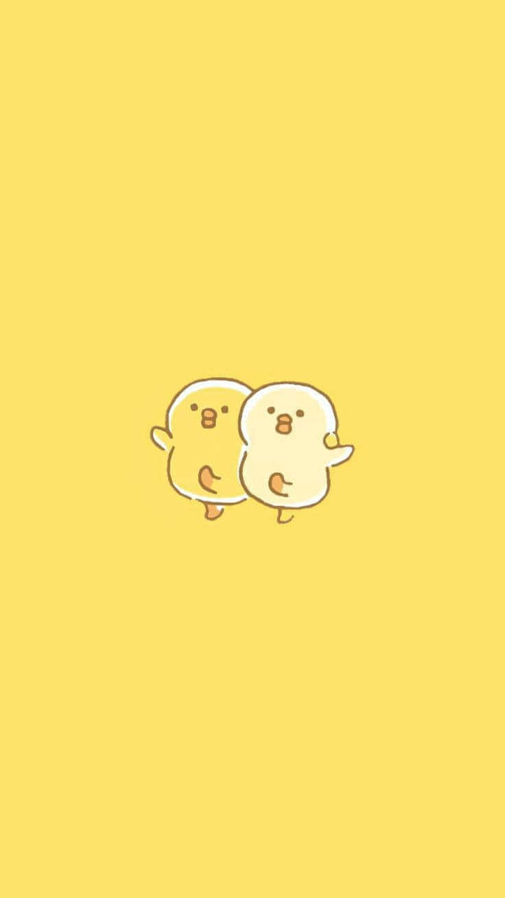 귀여운 파스텔 옐로우 댄싱 병아리 배경화면