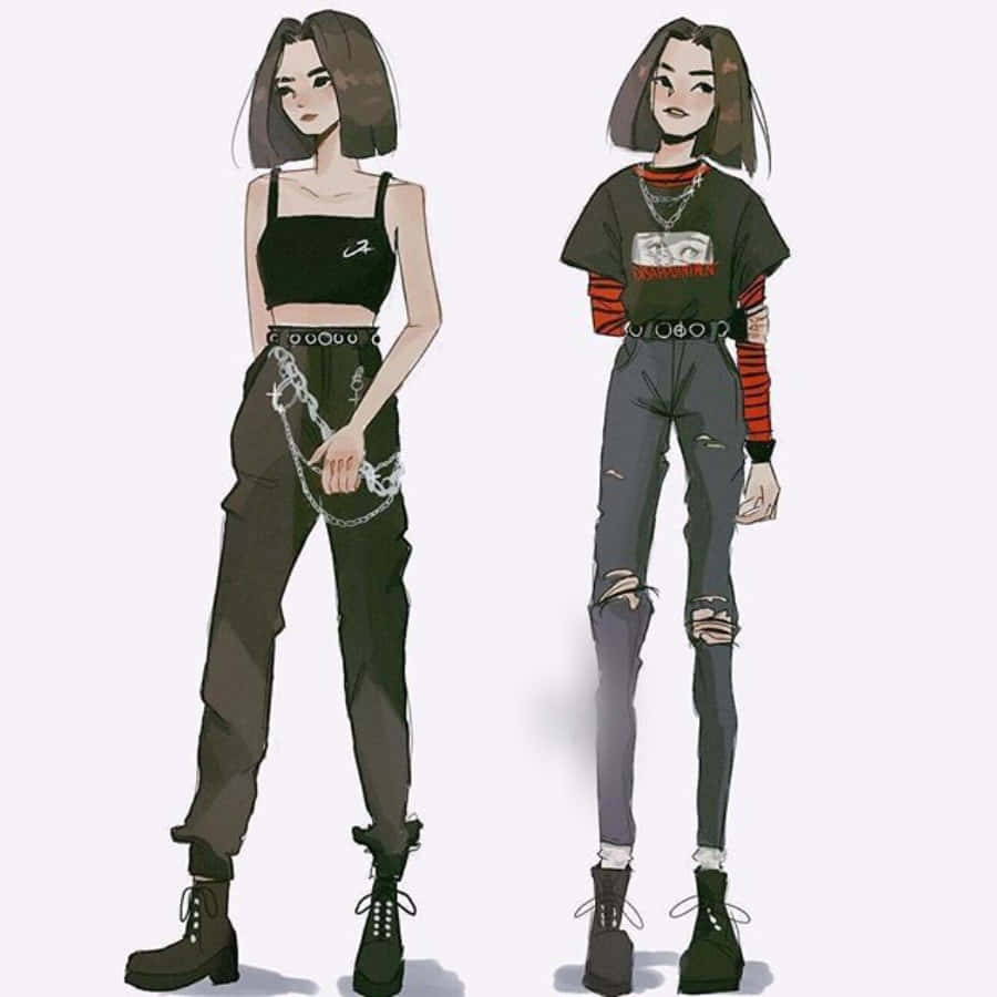 그런지 스타일 애니메이션 소녀 패션 배경화면