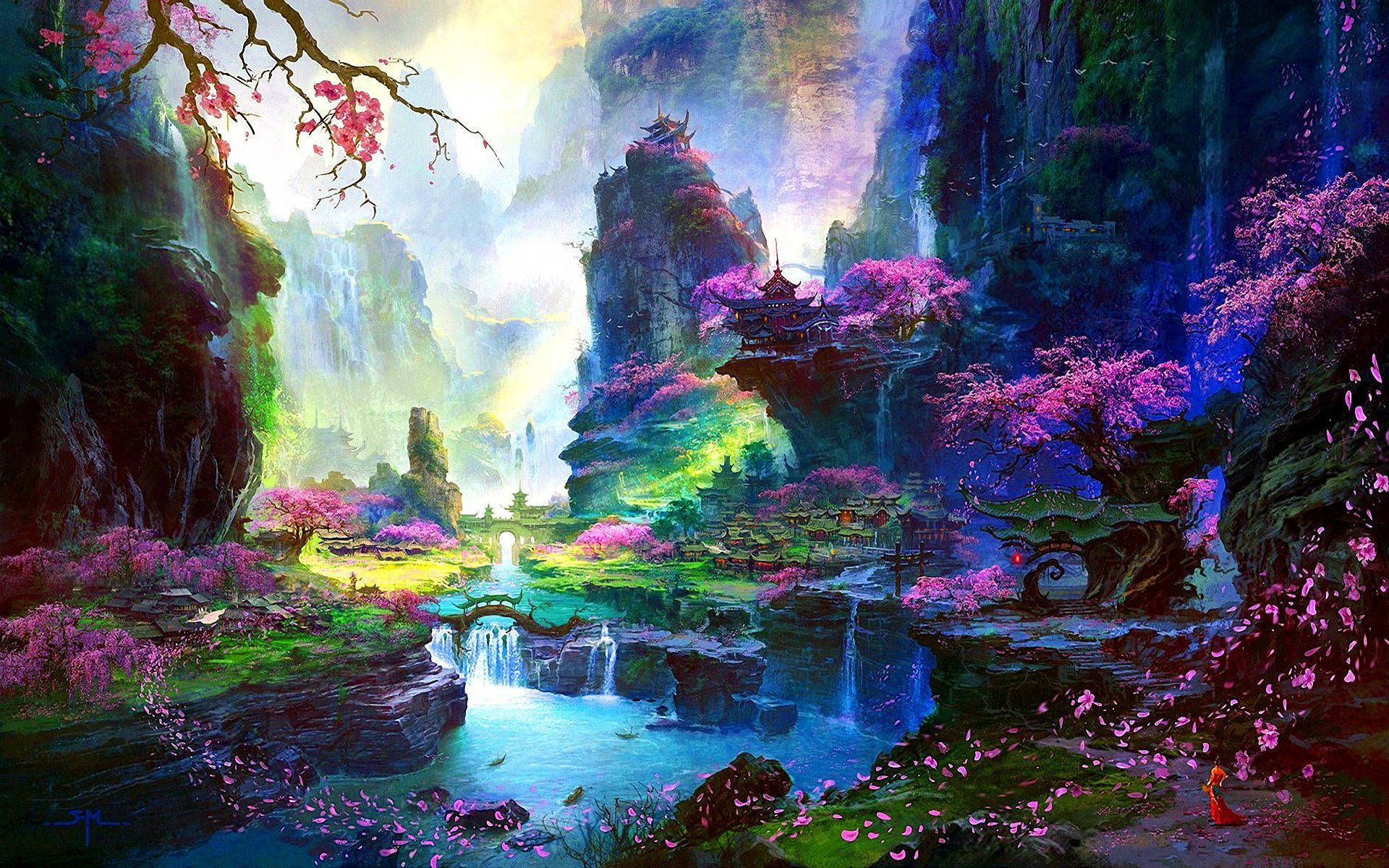 그려진 벚꽃 예술 배경화면