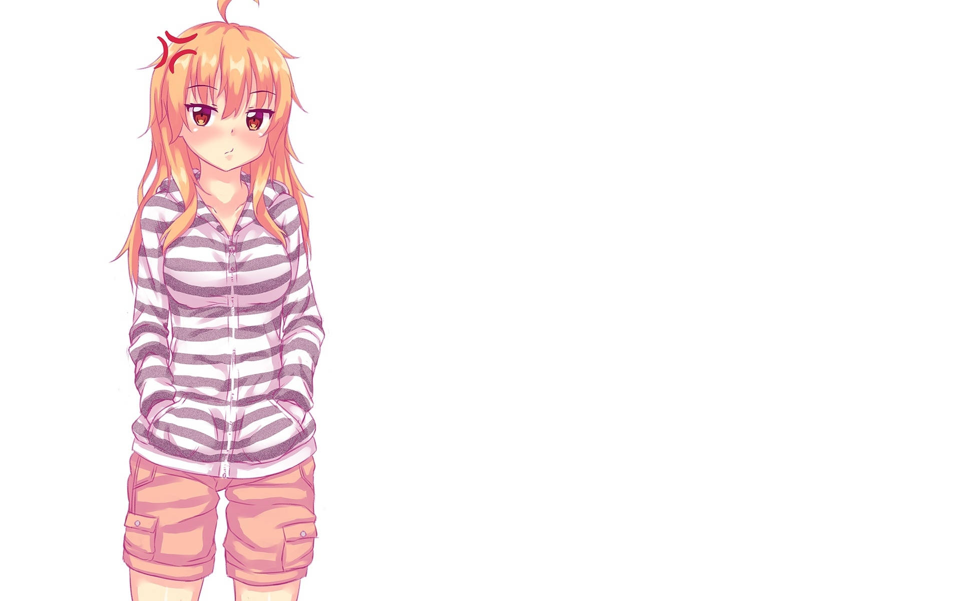 금발 애니 소녀 줄무늬 후드티 배경화면